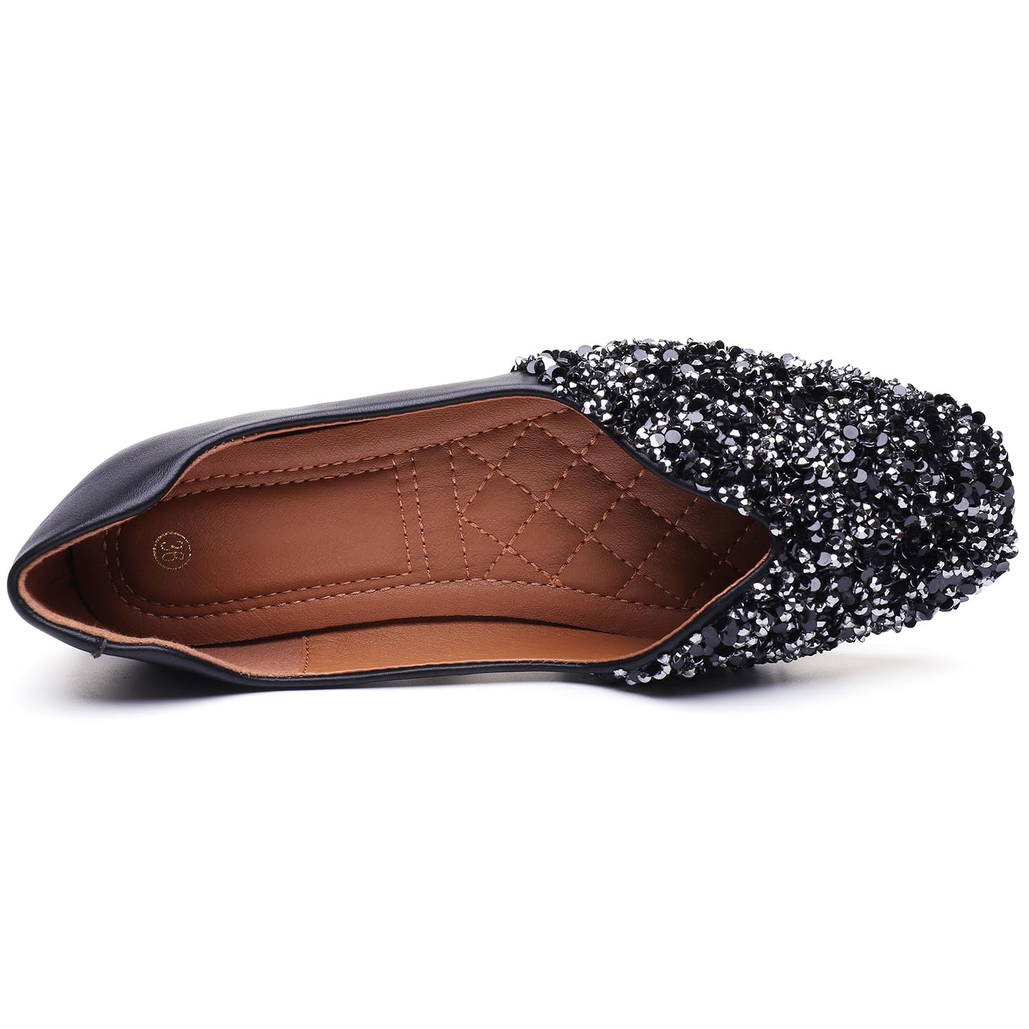 Sparkly Rhinestone Ballet Flats for Women - Comfortable Square Toe Slip-On Dress Shoes for Wedding, Party & Casual Wear