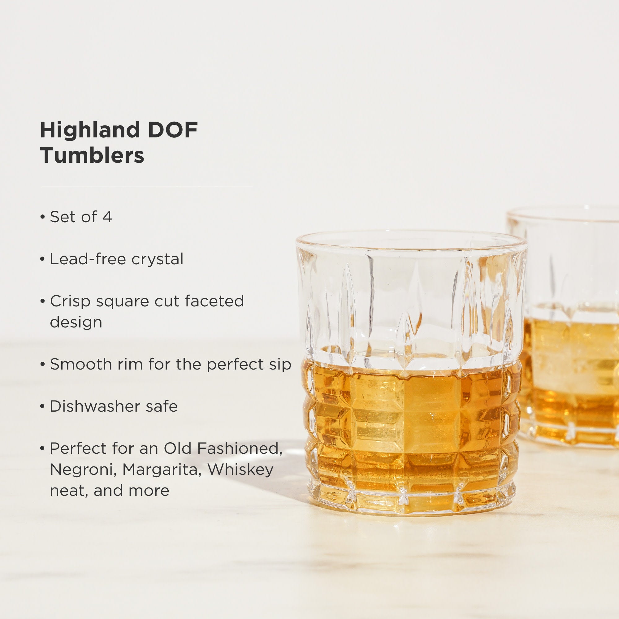 Premium Highland Crystal Tumblers Set of 4 - Elegant Whiskey Glasses for Scotch, Bourbon & Cocktails - Perfect for Home Bar, Dinner Parties & Gifts