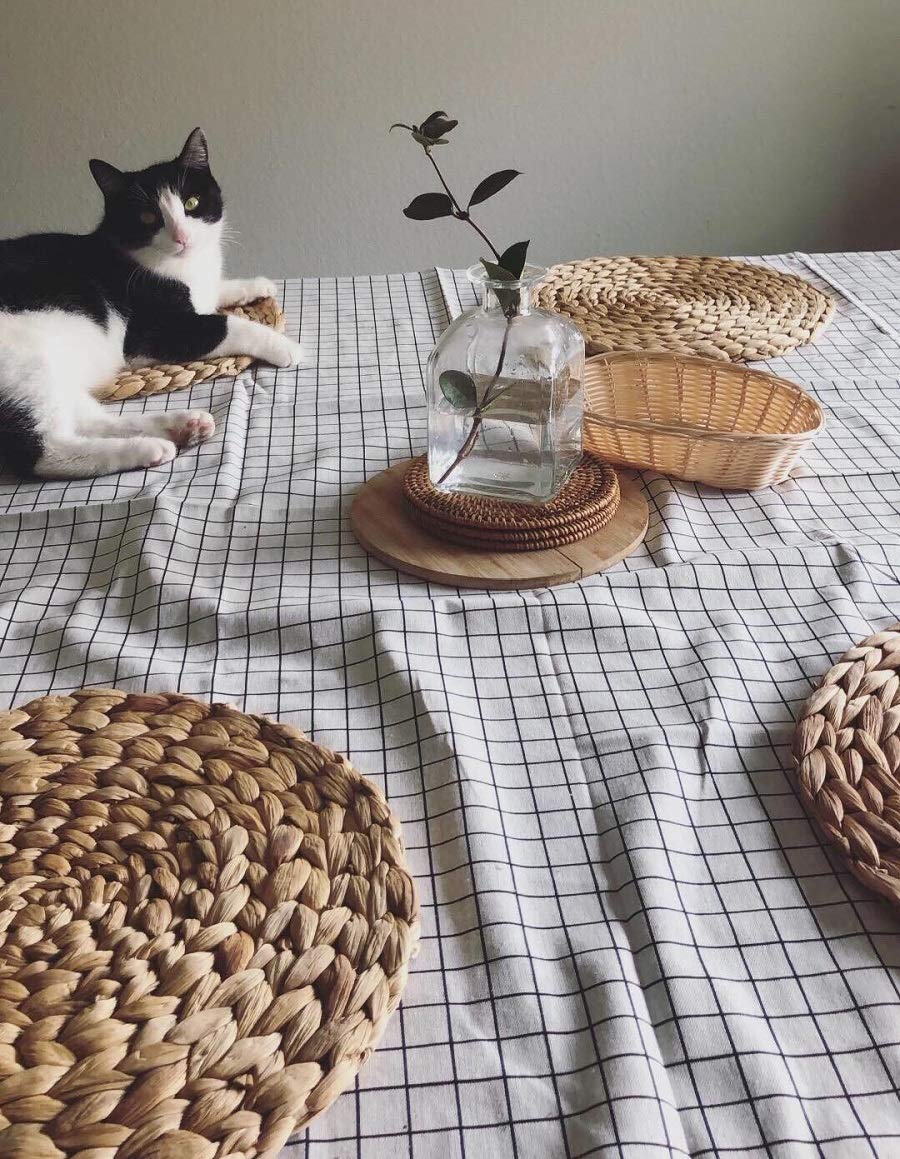 2 Pack Natural Wicker Braided Placemats - 13.5 Inch Round Woven Rattan Table Mats for Dining, Rustic Water Hyacinth Straw Chargers | Perfect for Farmhouse, Boho, and Coastal Home Decor