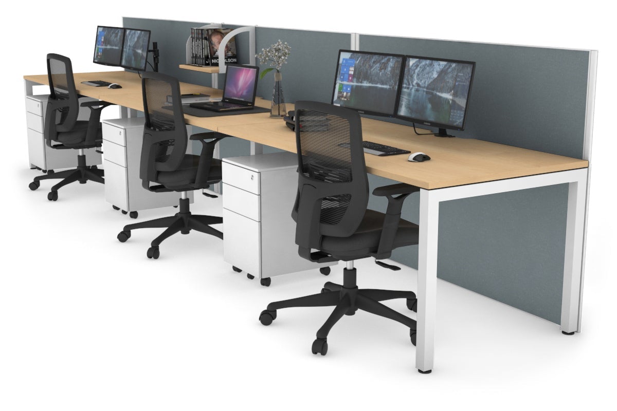 Horizon Quadro 3-Person Office Workstation with Square Legs - 1200L x 800W Dimensions, Cable Management Scallop - Perfect for Collaborative Workspaces & Modern Offices
