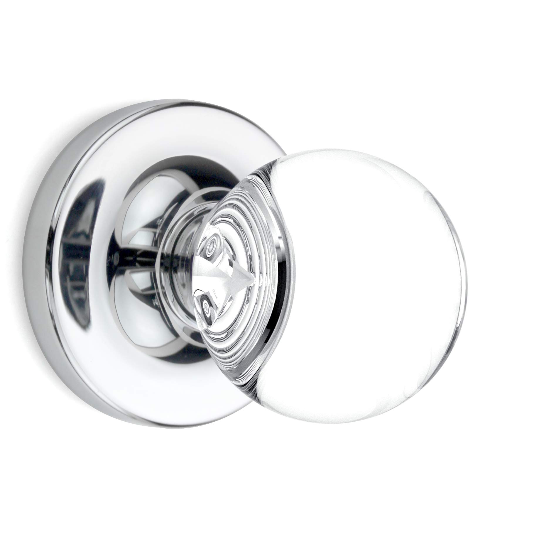 (7 Pack) Chrome Round Crystal Door Knobs with Rosette - Vintage Style Cabinet & Furniture Hardware for Bedroom, Bathroom, Closet Doors