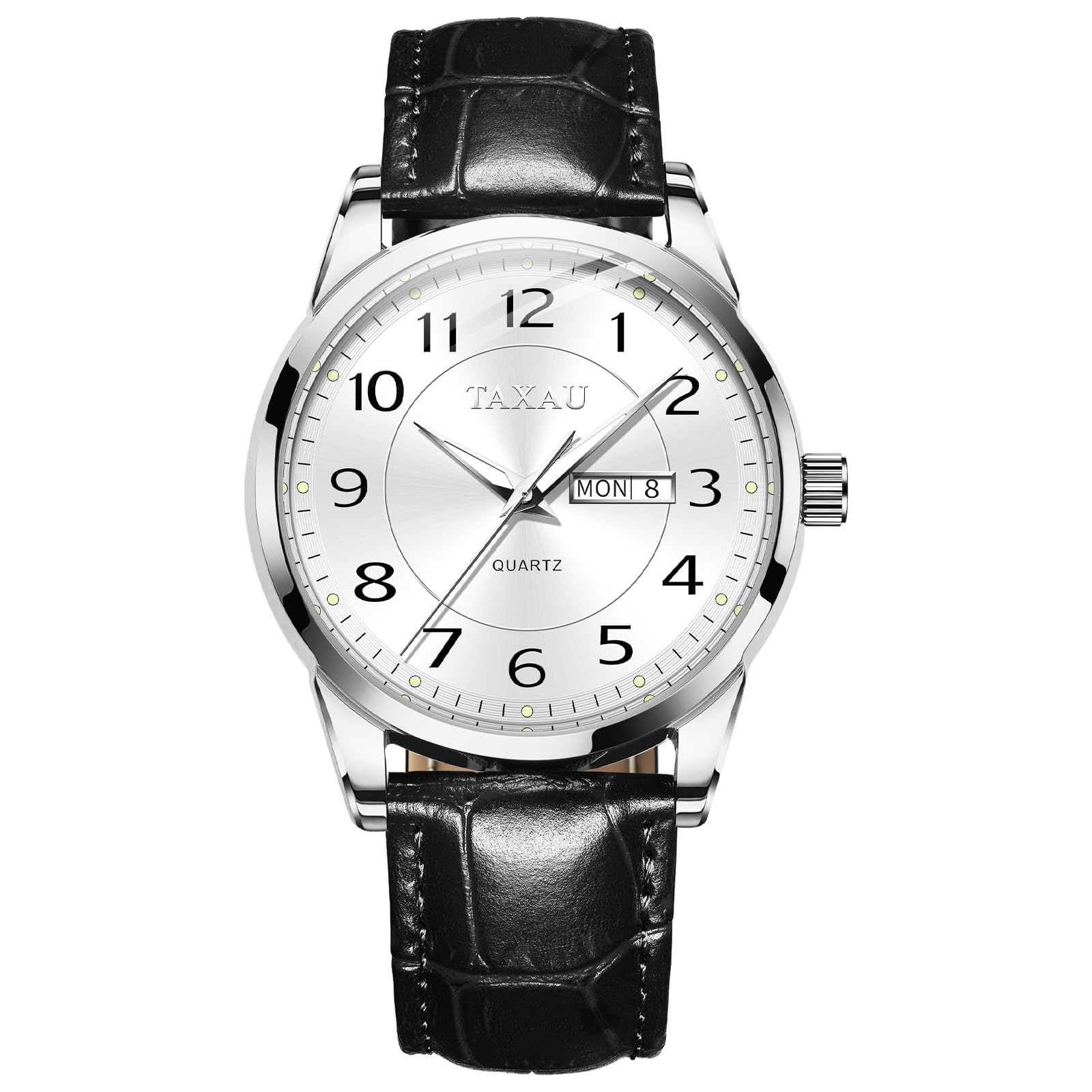 Luxury Men's Analog Quartz Watch - Big Face Black Leather Waterproof Wristwatch with Luminous Hands & Date Display - Perfect for Business, Casual & Dress Occasions