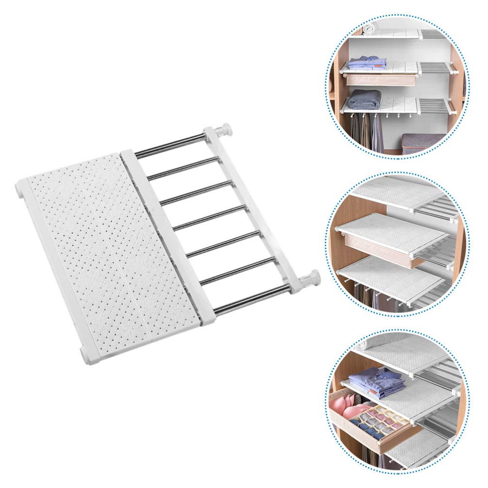 Adjustable Expandable Metal Wardrobe Storage Rack - White ABS Tension Closet Organizer Shelf for Clothes, Shoes & Accessories | Perfect for Bedroom, Dressing Table & Walk-in Closet Organization