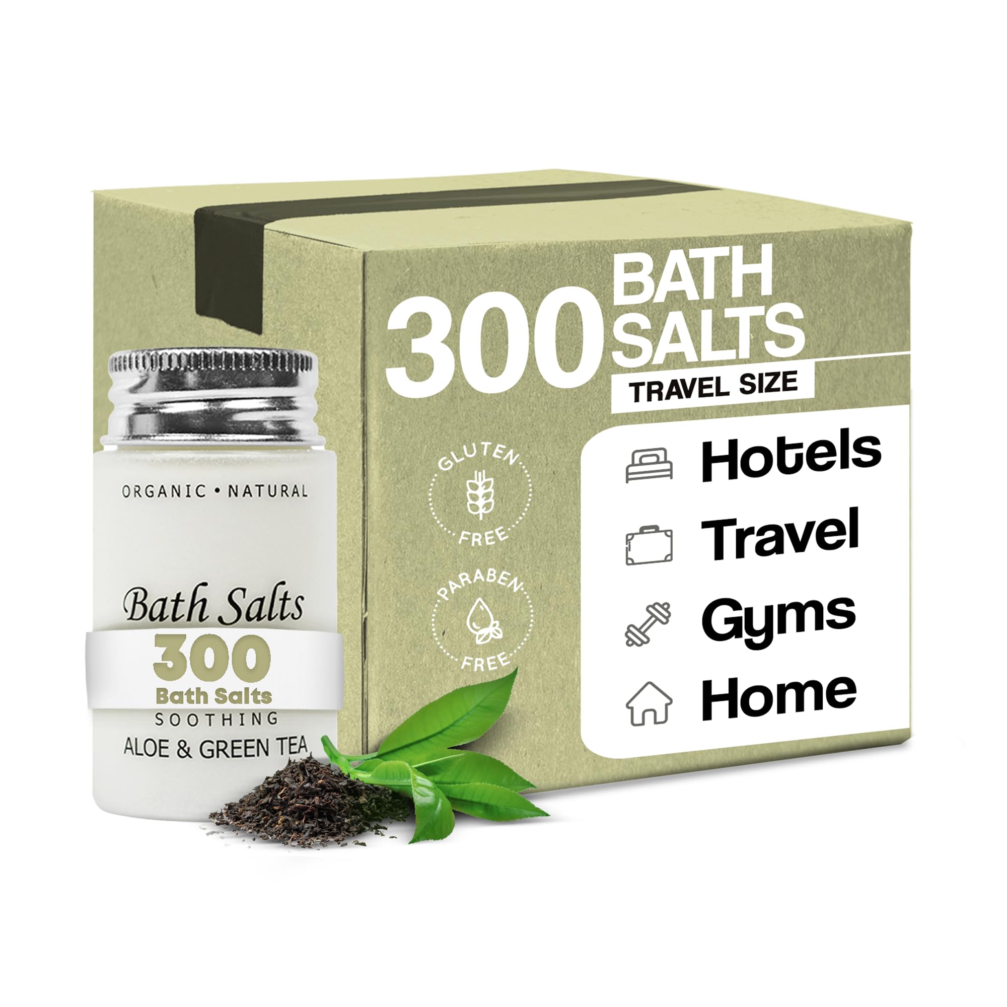 Soothing Aloe Vera & Green Tea Bath Salts for Relaxation - 1.2oz Travel Size Jars (Pack of 300) - Perfect for Hotels, Spas, and Self-Care Gifts