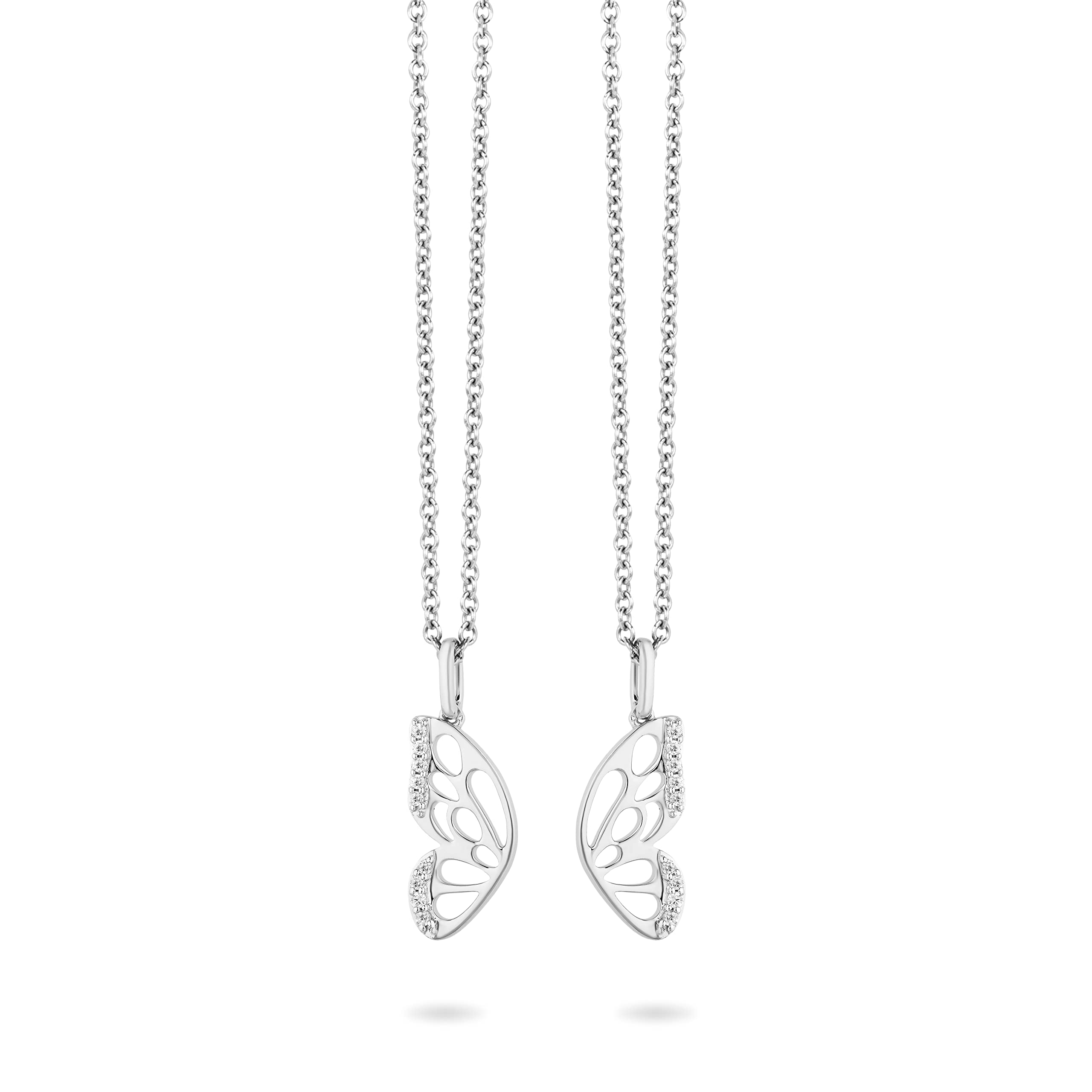 Jewelili Hallmark Fine Jewelry Butterfly Wing Pendant Necklace for Women - Sterling Silver with Natural White Round Diamonds | Elegant Gift Box Included | Perfect for Anniversaries, Birthdays & Special Occasions