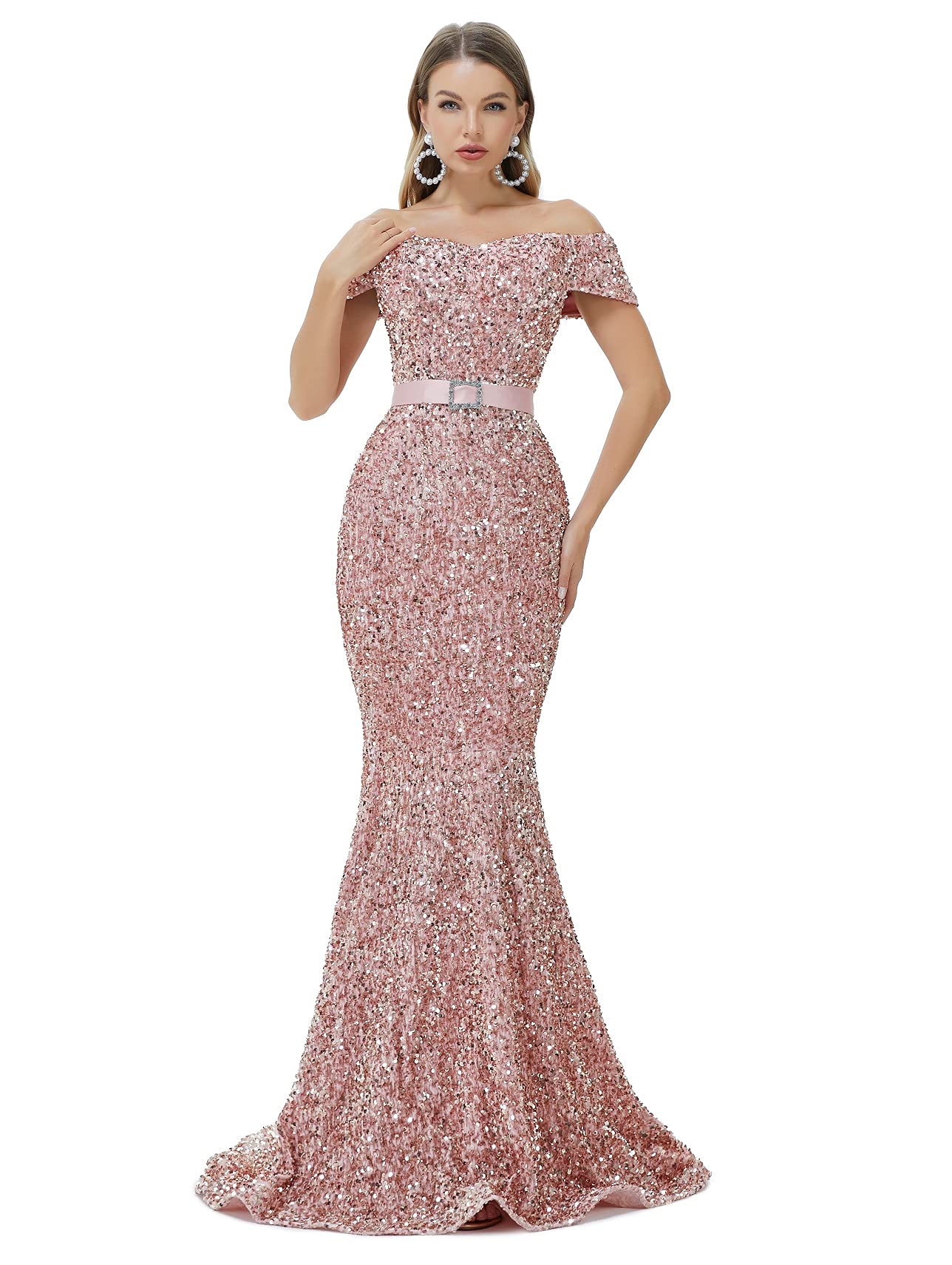 Sparkly Sequin Mermaid Evening Dress for Women - Off Shoulder Bridesmaid & Prom Gown - Perfect for Weddings, Parties, and Formal Events