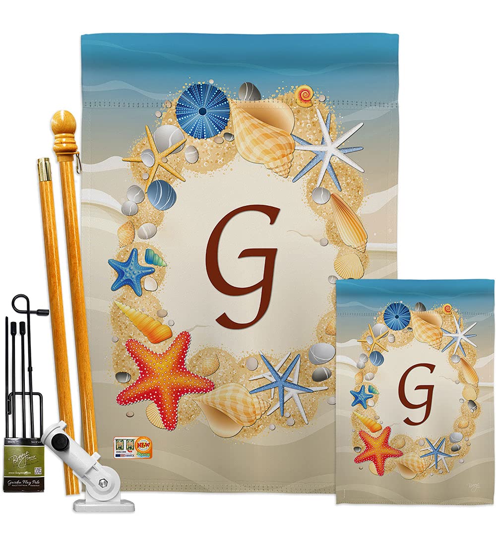 Coastal Beach Flag Set w/Flagpole - Summer G Initial Decor for Garden & Home