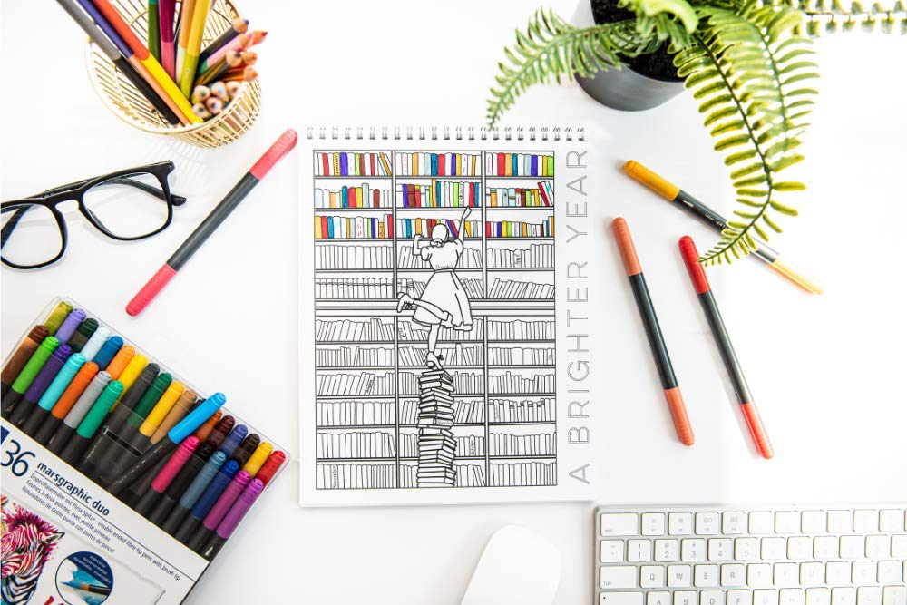 Creative & Mindful 12-Month Undated Coloring Calendar for Adults & Kids - Thick Paper Lay Flat Design - Perfect for Stress Relief, Art Therapy & Family Bonding Activities