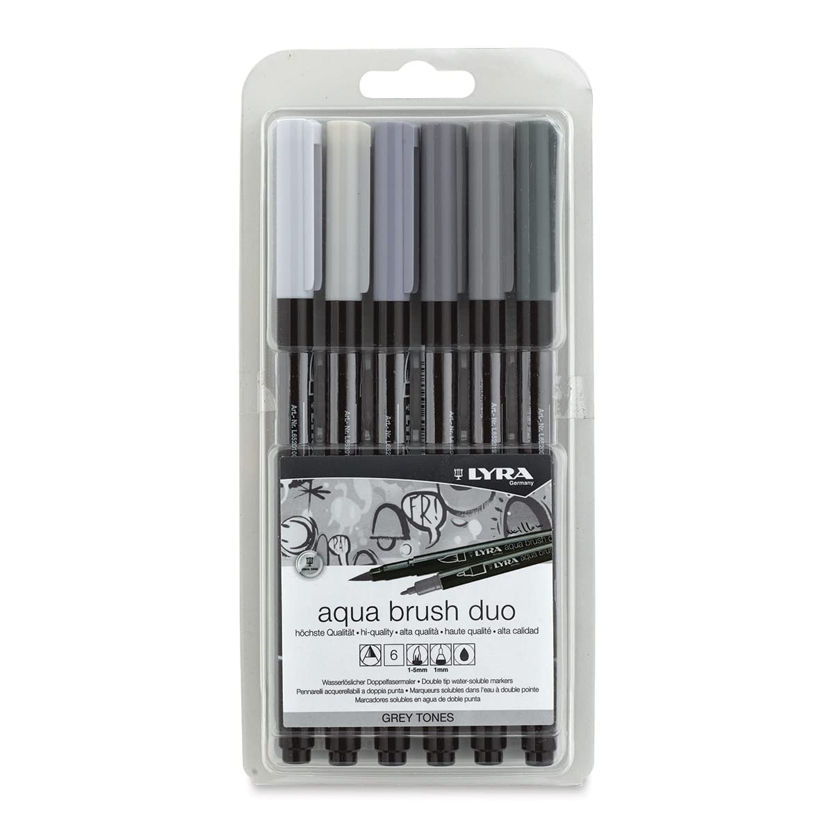 Lyra Aqua Brush Duo Brush Markers - 6 Pack Water-Based Dual Tip Art Pens for Calligraphy, Illustration & Coloring | Fine & Broad Brush Tips | Blendable Colors for Artists & Beginners | Perfect for Sketching, Bullet Journals & DIY Projects