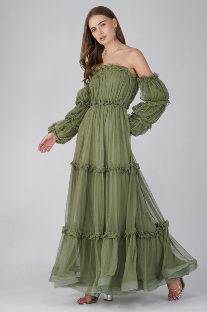 Emmeline Soft Olive Maxi Dress - Flowy Long Summer Dress for Women, Beach Wedding, Vacation & Casual Wear