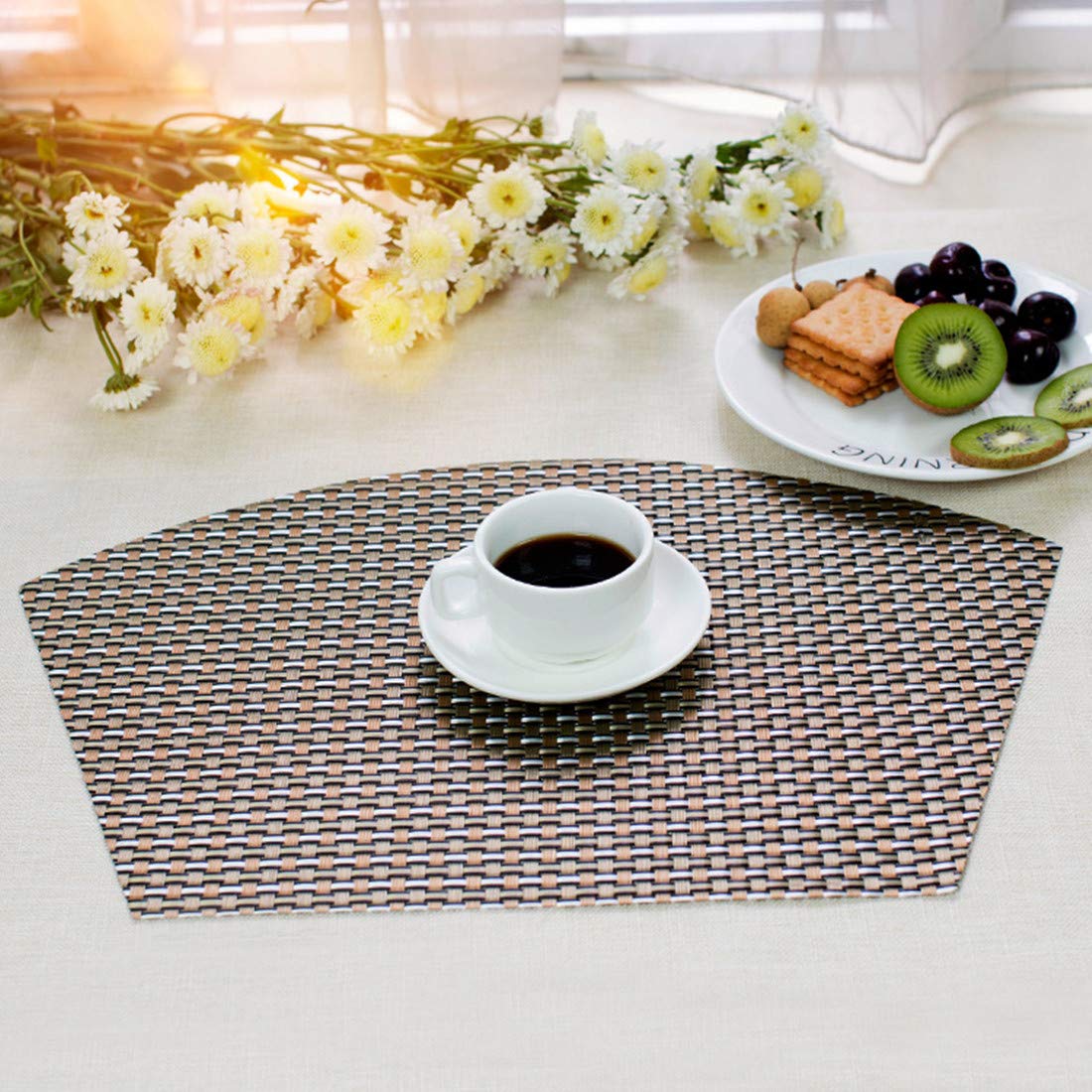 Round Table Placemats Set of 4 - Heat Resistant Wedge Place Mats for Dining Table - Wipe Clean Table Pads (Coffee Brown) - Perfect for Kitchen, Dining Room & Coffee Shop Use