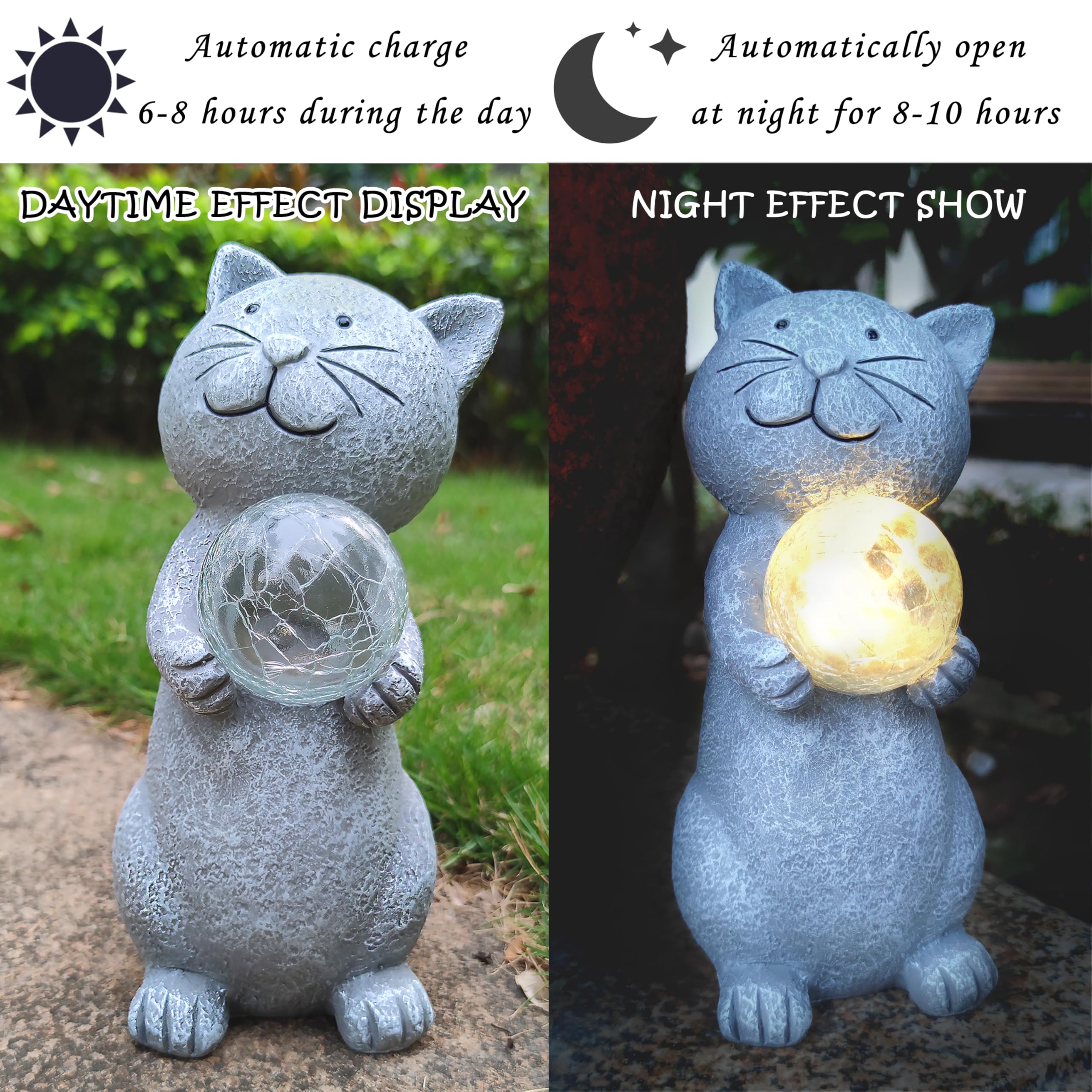 Solar Cat Statue with LED Lights - Outdoor Garden Decor for Yard, Patio, Lawn & Balcony - Solar Powered Night Light - Perfect Gift for Mom & Grandma - Ideal for Halloween, Christmas & Home Decoration