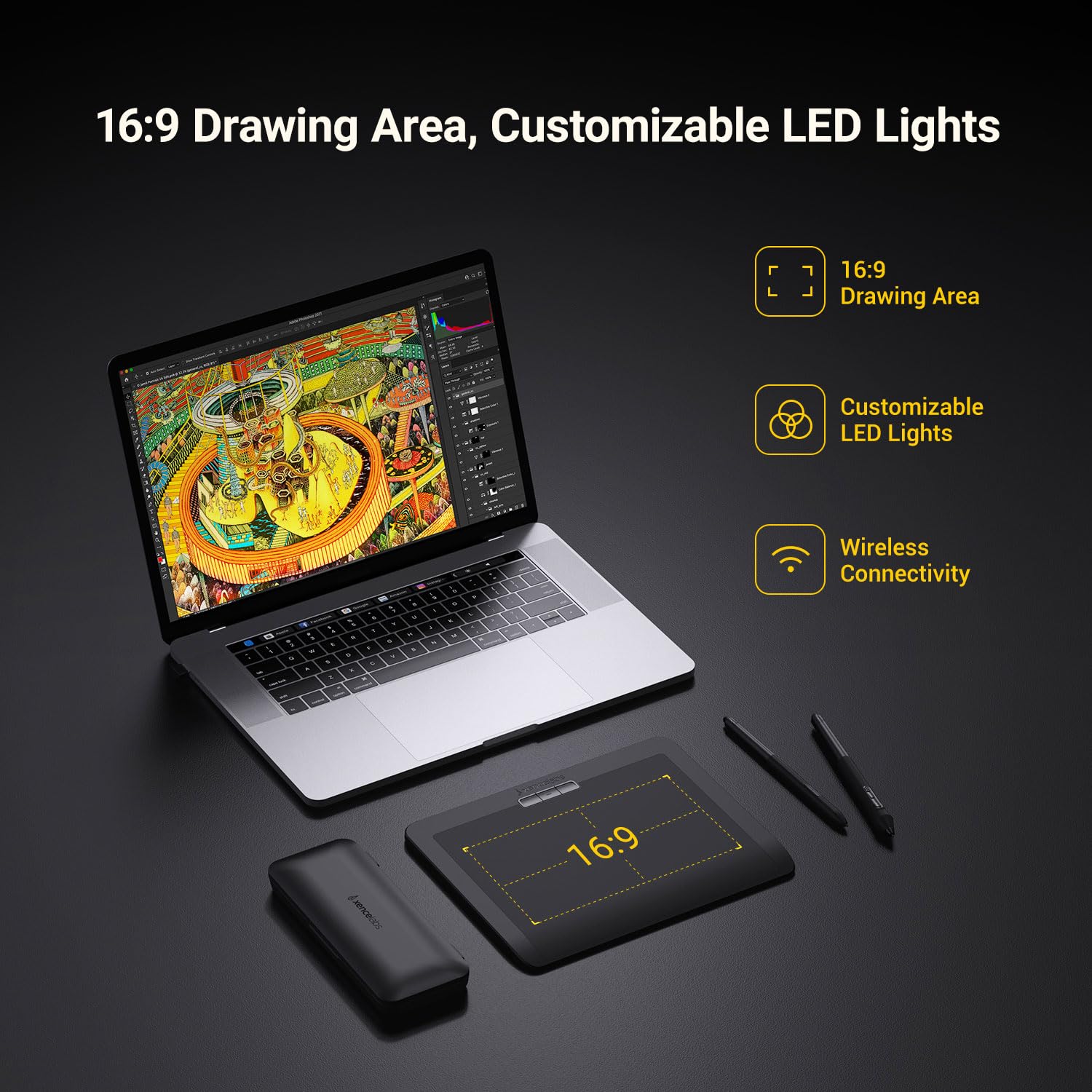 Xencelabs Small Professional Graphics Drawing Tablet - 8 Inch Battery-Free Pen Display with 2 Stylus Pens, 16:9 Aspect Ratio - Compatible with Windows, Mac, Linux & ARM (Perfect for Digital Art, Animation & Graphic Design)