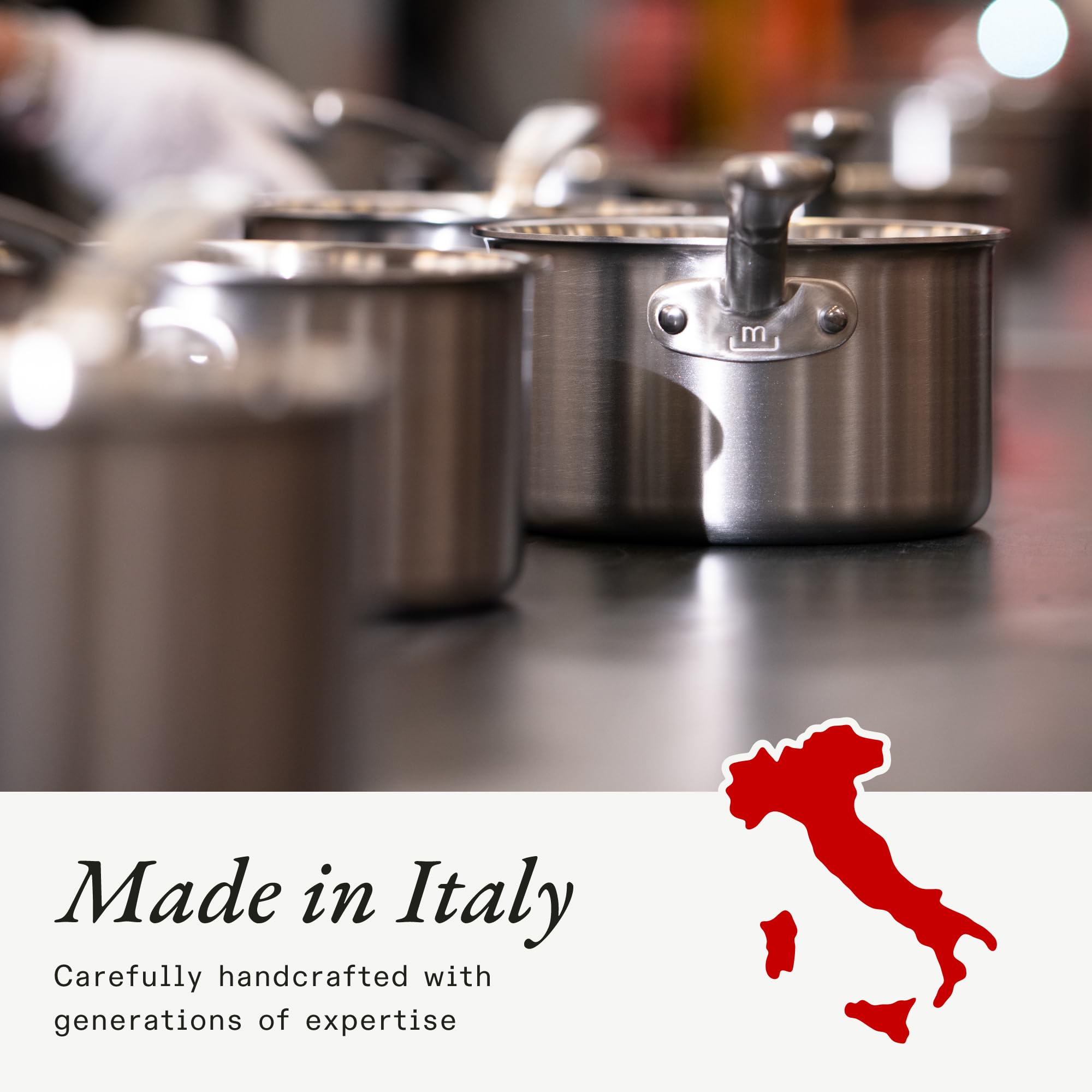 Professional 10 Quart Stainless Steel Rondeau Pot with Lid - 5-Ply Clad Induction Compatible Cookware - Made in Italy - Perfect for Soups, Stews & Braising in Commercial Kitchens & Home Cooking