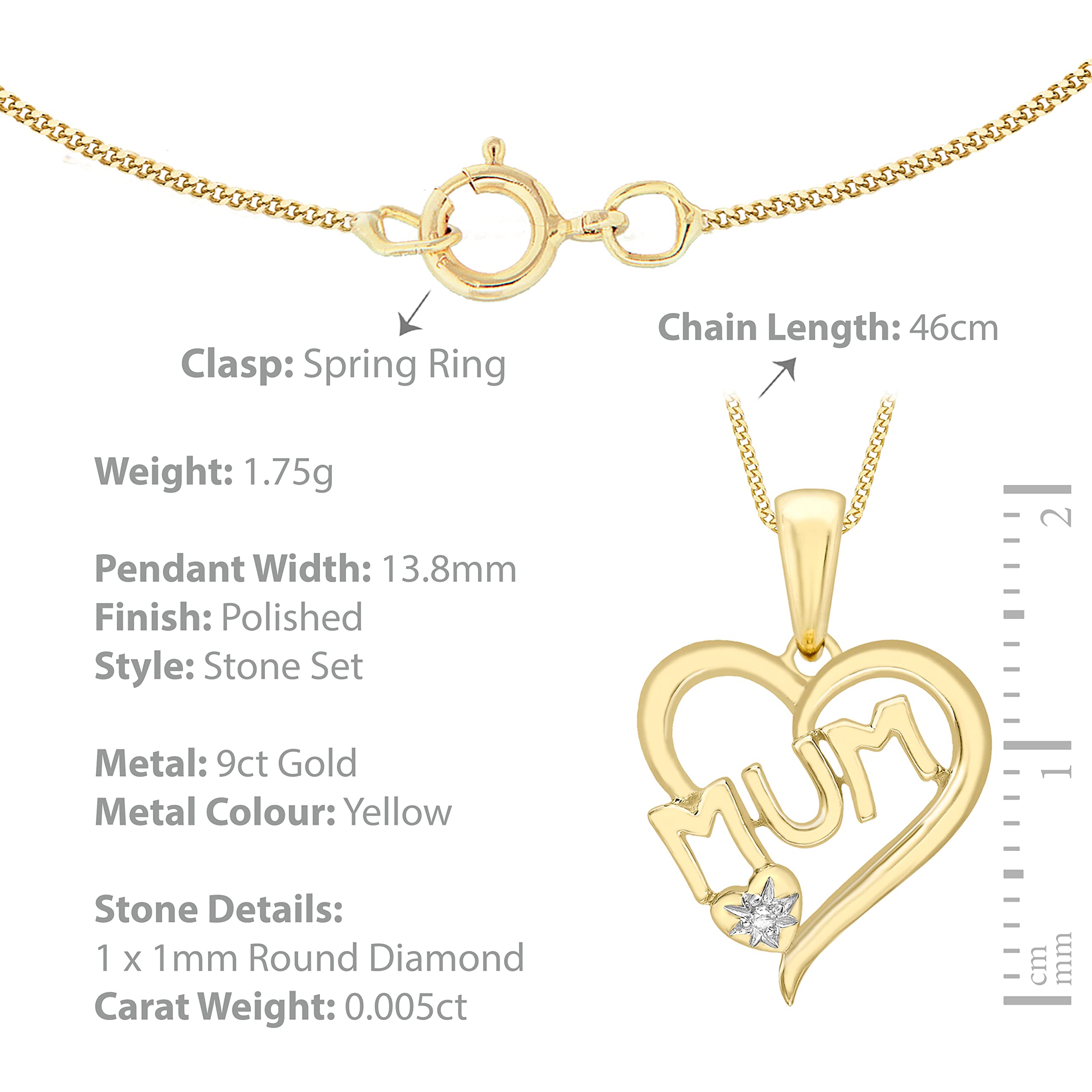 Carissima Gold 9ct Yellow Gold 'MUM' Necklace for Women - Perfect Gift for Mother's Day, Birthday & Special Occasions