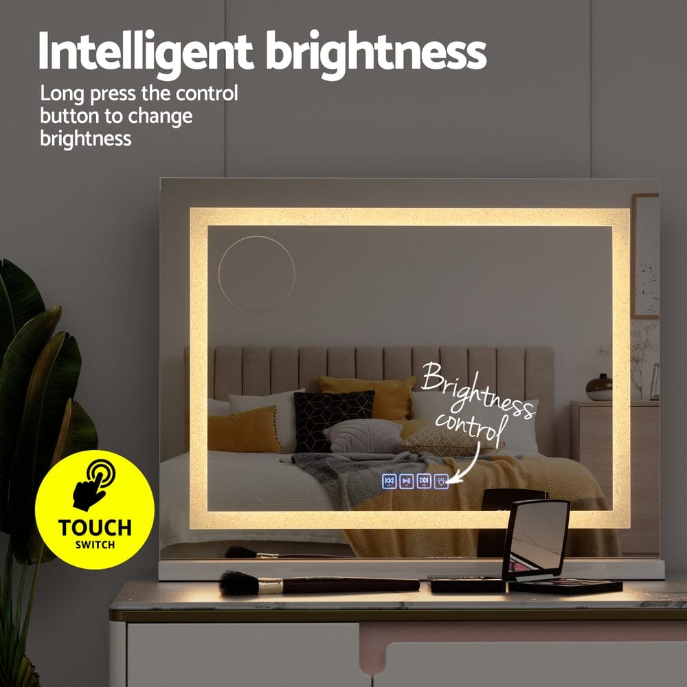 Embellir Bluetooth Makeup Mirror with LED Lights - 58X46cm Hollywood Style Vanity Mirror for Dressing Table, Bedroom & Bathroom - Crystal Frame & Touch Control