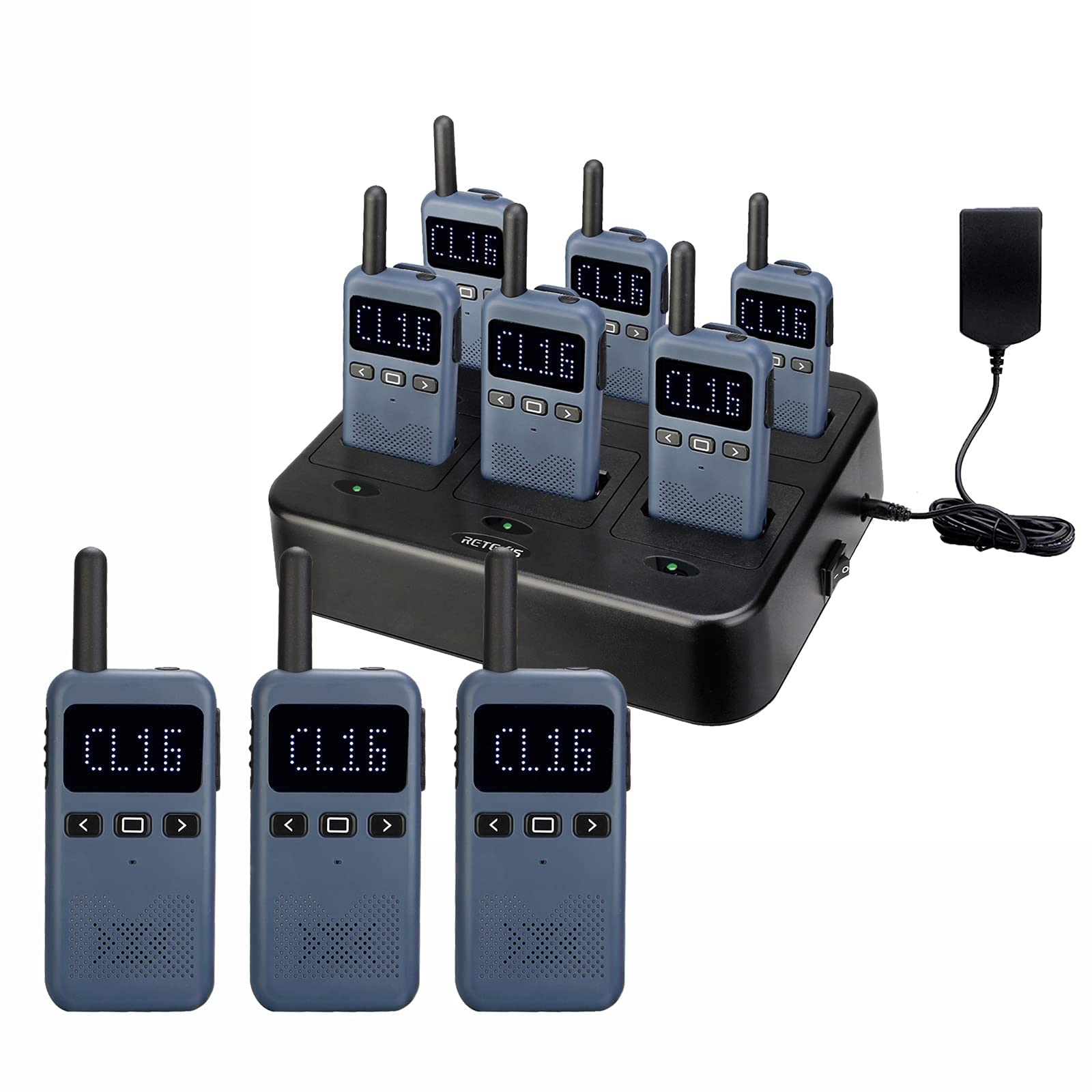 Retevis RB19 Walkie Talkies for Adults (9 Pack) - Long Range Two Way Radios with 6-Way Multi Charger - Perfect for Construction Sites, Outdoor Adventures, and Emergency Communication