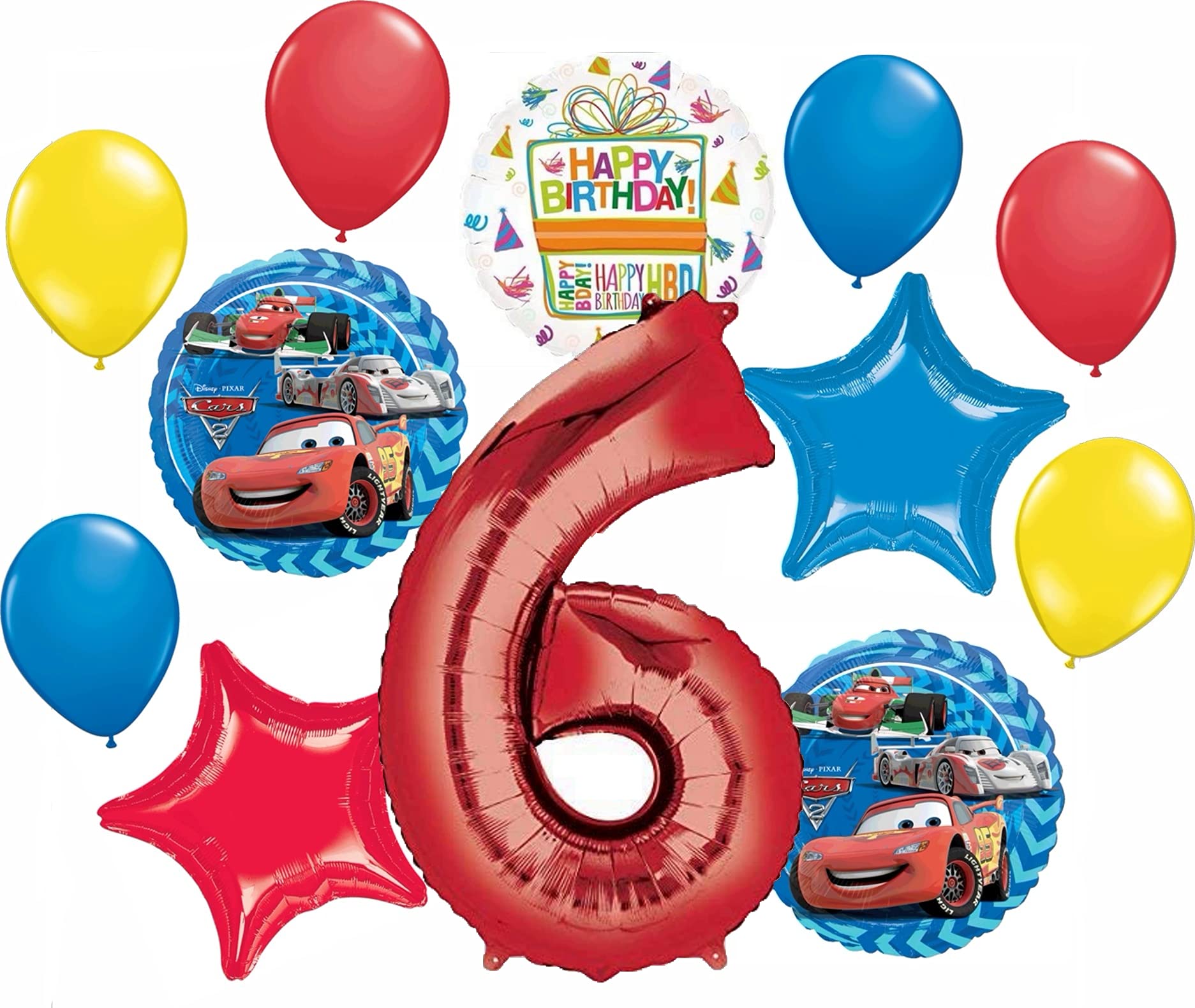 Lightning McQueen 6th Birthday Party Decorations - 12-Piece Balloon Bouquet Set for Cars Themed Birthday Party, Baby Shower & Kids Room Decor