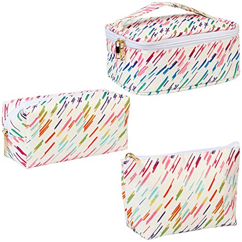 3 Pack Rainbow Makeup Bag - Waterproof Travel Toiletry Organizer for Cosmetics & Brushes | Portable Cosmetic Storage for Women & Girls | Perfect for Travel, Gym, Beach & Daily Use