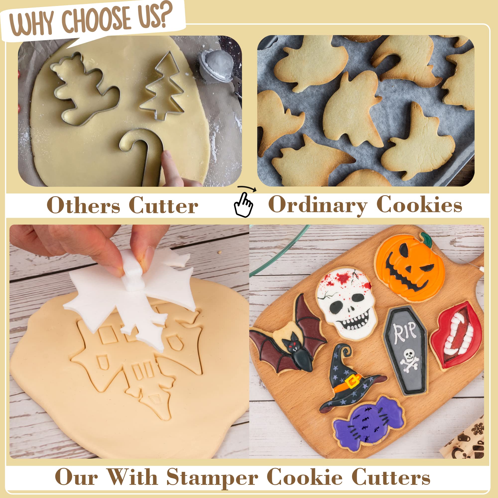 Halloween Ghost Cookie Cutters with Plunger Stamps - 3.5