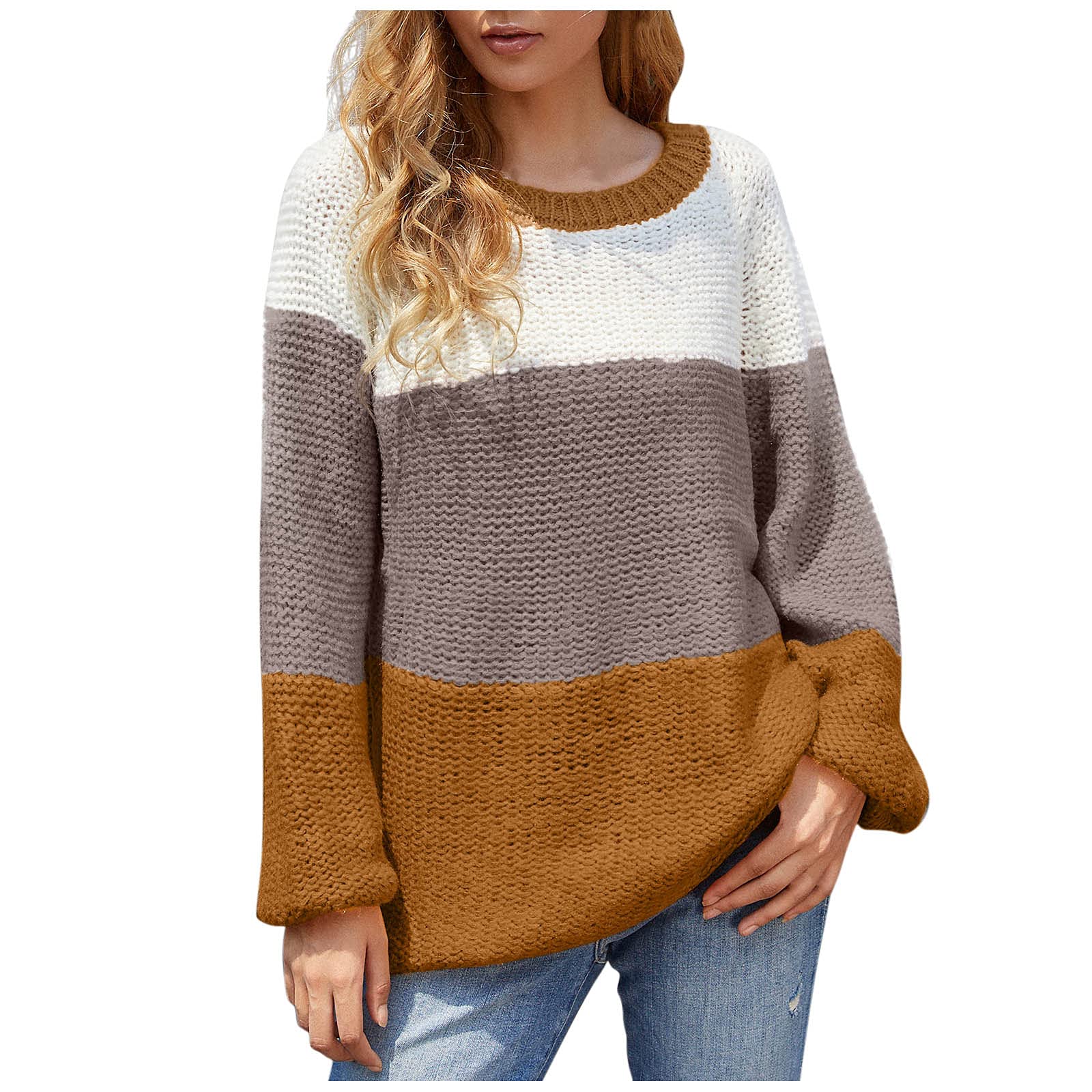 Women's Color Block Striped Long Sleeve Hooded Cardigan - Warm Winter & Autumn Knit Sweater for Women | Cozy Office Wear, Casual Outfits & Layering Essential