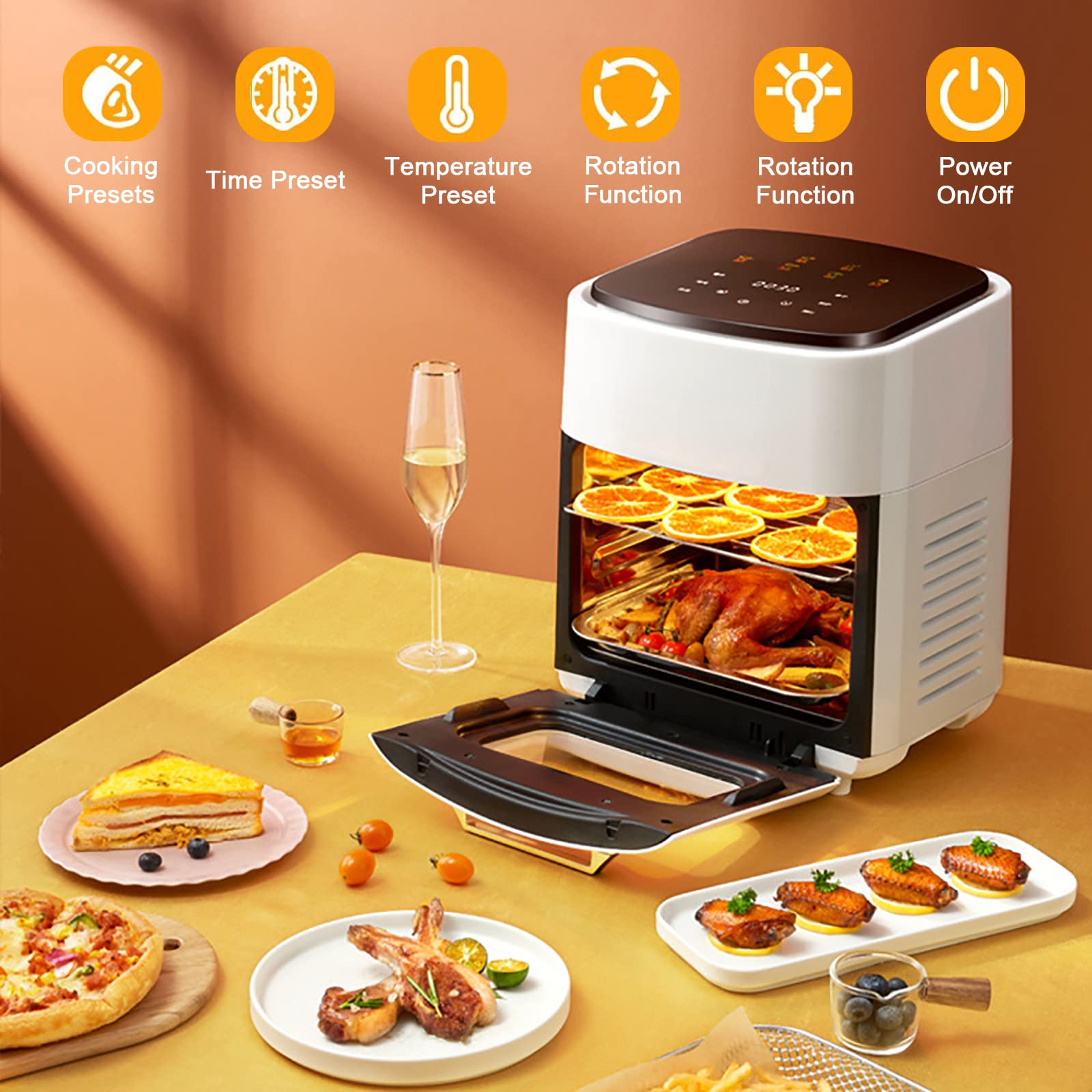 COYOUCO 5-in-1 Digital Air Fryer Oven with Rapid Air Circulation - 15L 1400W Oil-Free LED Screen, Nonstick Basket, 60-Min Timer & Temp Control (Green) - Perfect for Healthy Cooking, Baking, Roasting, Grilling & Reheating at Home