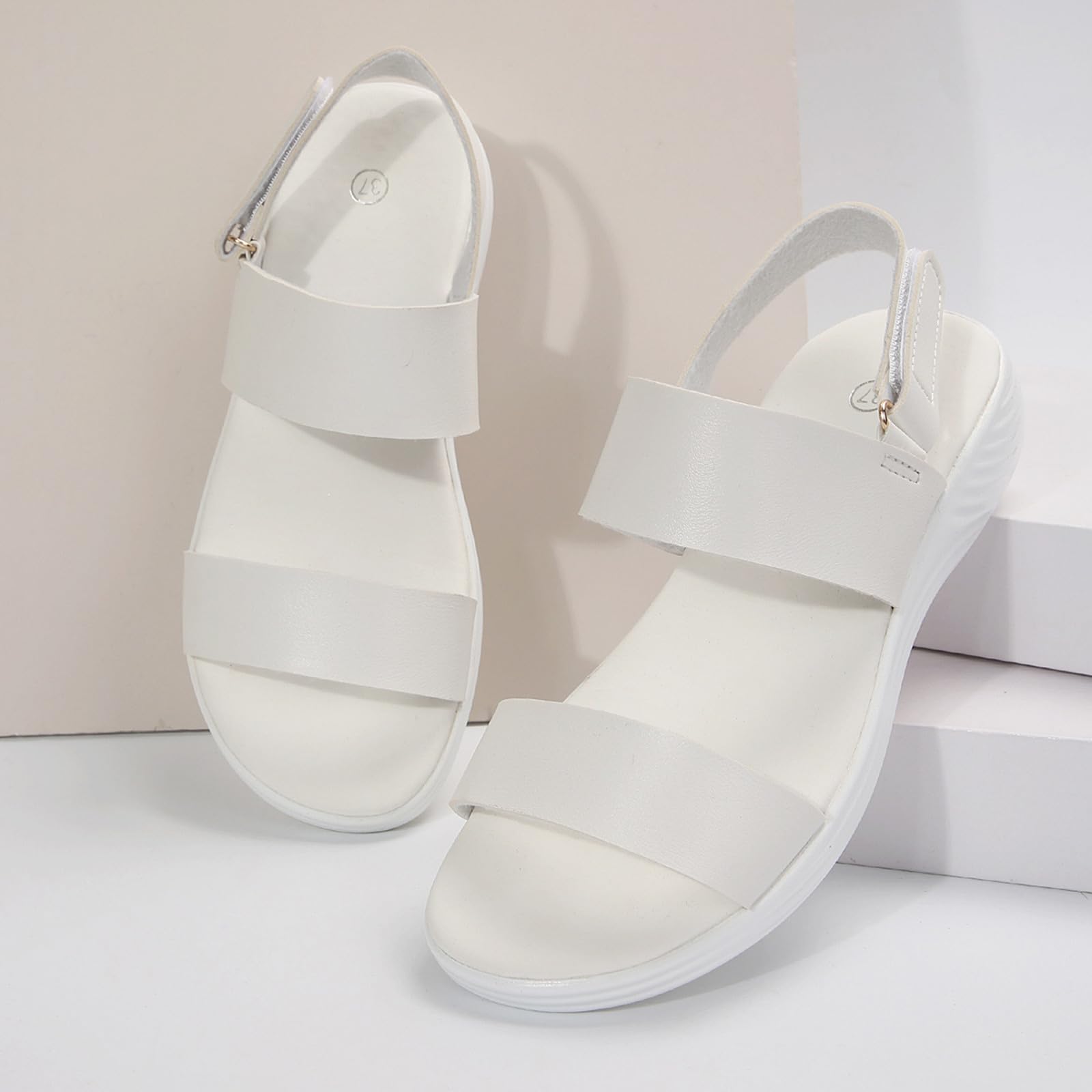 Women's Summer Fashion Flat Sandals - Comfortable Elastic Strappy Thong Platform Sandals for Beach, Vacation & Casual Outings