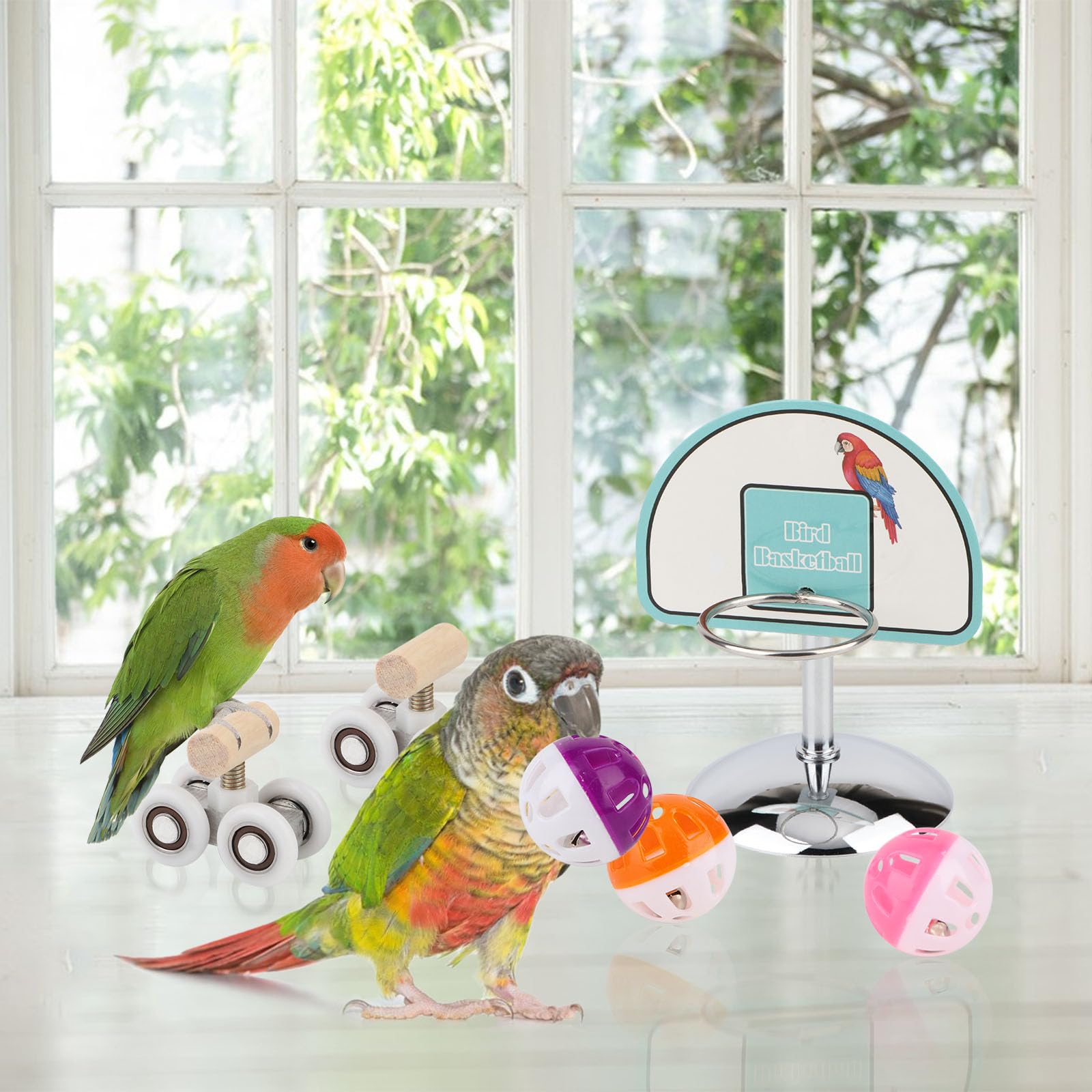5 Pack Bird Toys for Parrots - Basketball, Mini Shopping Cart, Stacking Toys & Chewing Skates for Cockatiels, Conures, Quaker & Senegal Parrots | Interactive Play & Mental Stimulation for Pet Birds