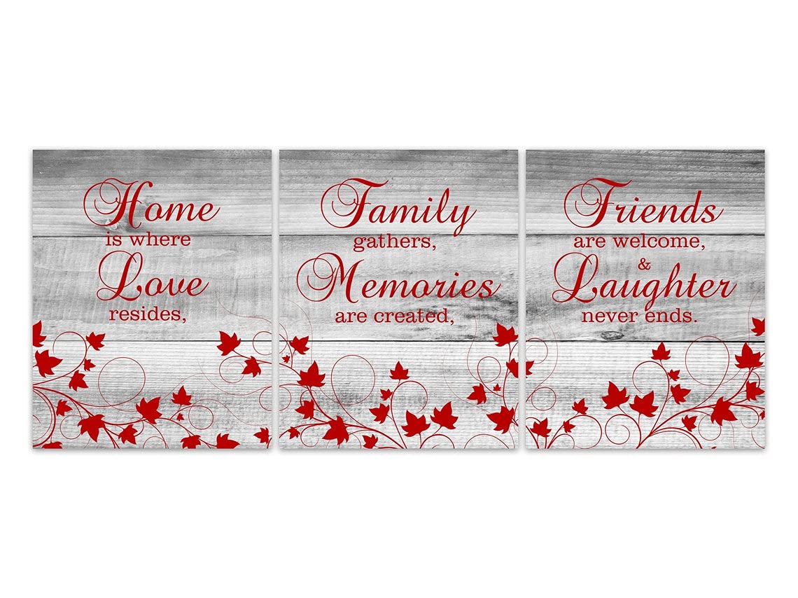 Gray & Red Ivy Design Wall Art Prints - 16x20 Inches Canvas Home Decor - Perfect for Living Room, Bedroom & Office - HOME446