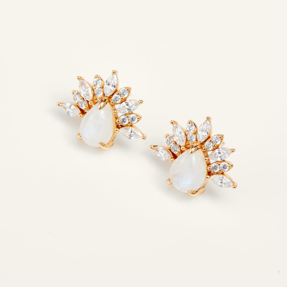 Moonstone Stud Earrings for Women - Infinity Design Dainty Lightweight Hypoallergenic Jewelry - Perfect for Everyday Wear, Gifts & Special Occasions