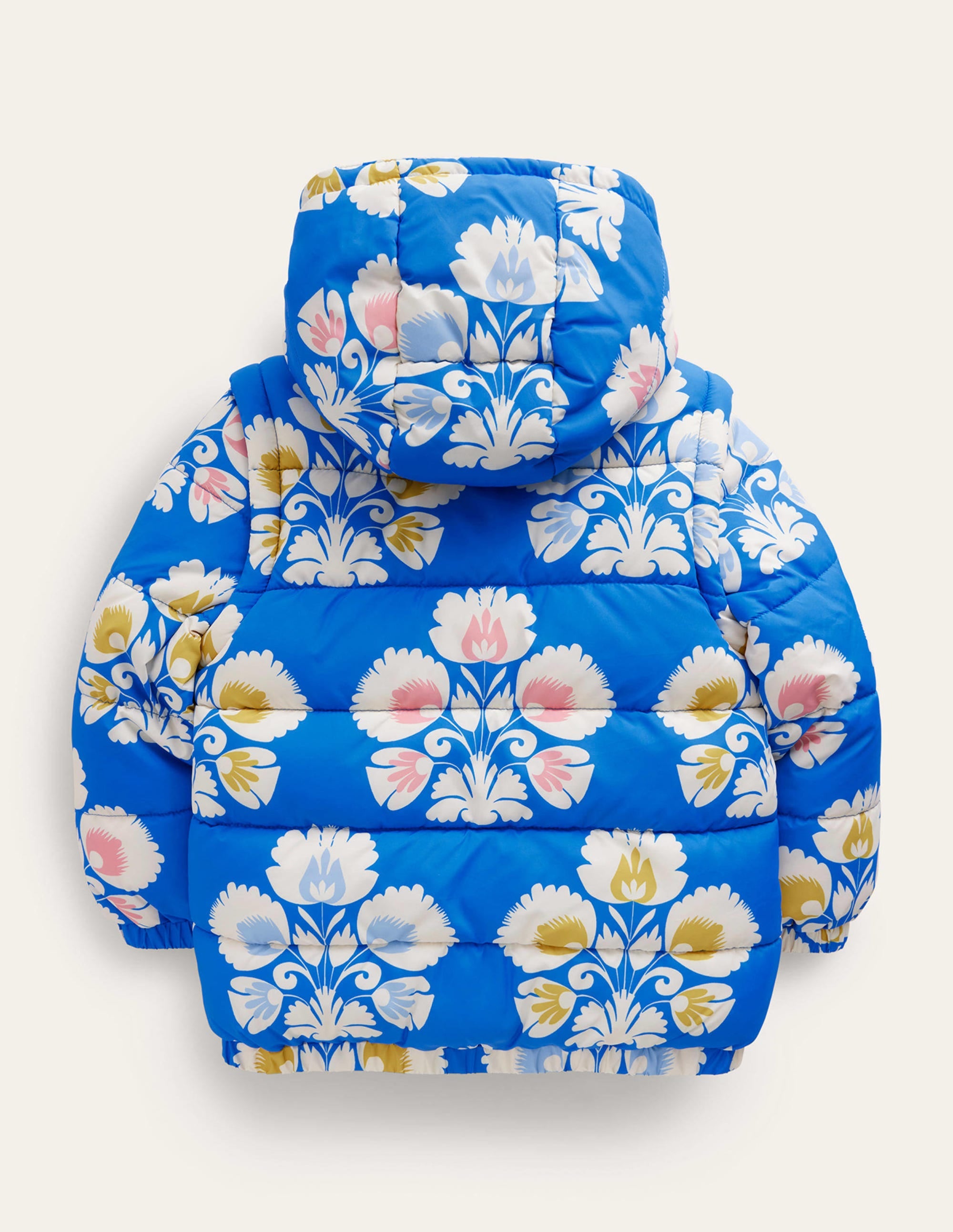 2 in 1 Padded Coat - Egyptian Blue Giant Woodblock Print Winter Jacket for Men & Women | Warm Reversible Parka for Outdoor Activities & Casual Wear