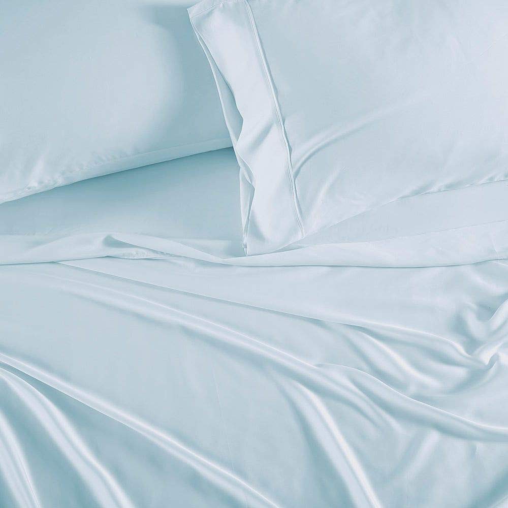 4-Piece Luxury Tencel Sheet Set Full Size - 400 Thread Count Sateen Weave, Ultra Soft & Breathable, Temperature Regulating Cooling Bed Sheets - Light Blue - Perfect for Hot Sleepers & All-Season Comfort