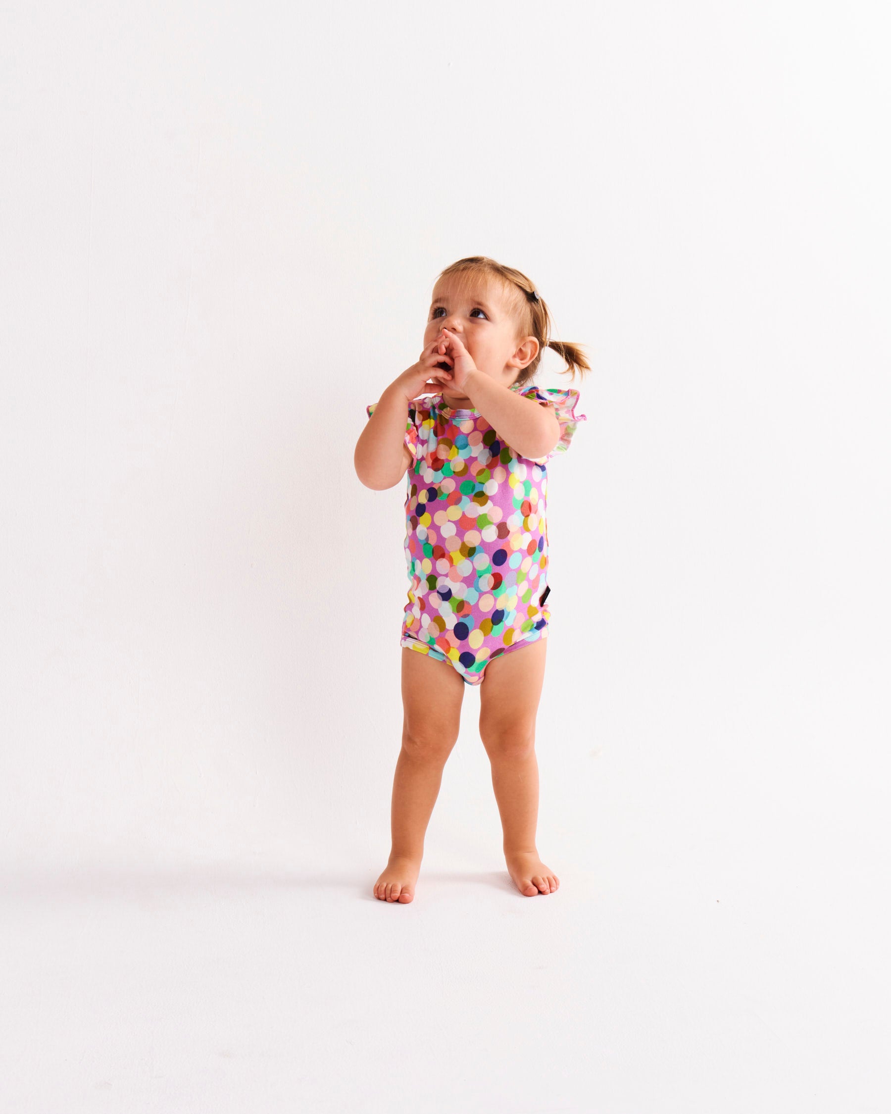 Confetti Pink Organic Cotton Short Sleeve Frill Romper for Baby Girls | Soft & Comfortable Summer Outfit | Perfect for Playdates, Photoshoots & Special Occasions