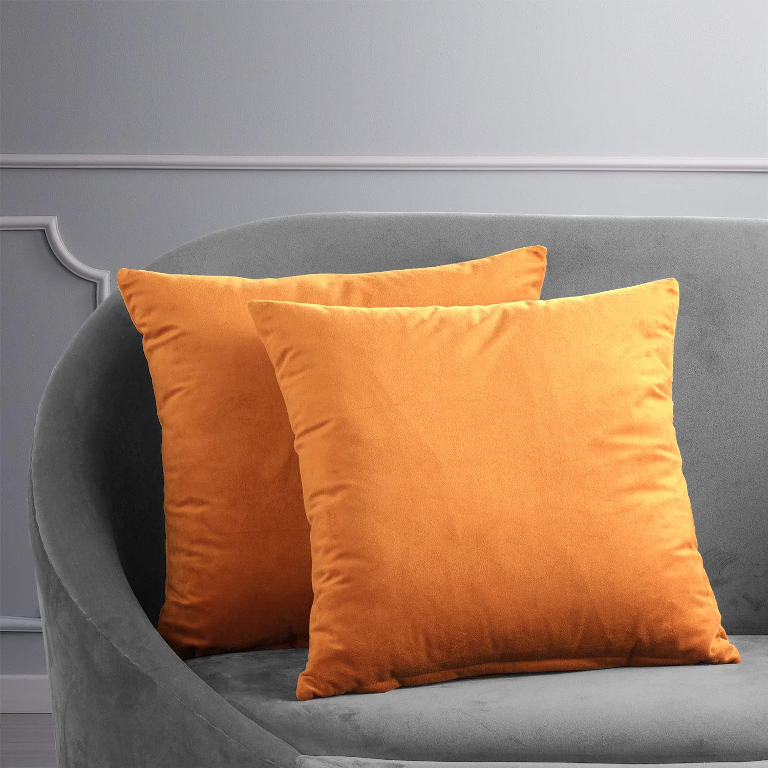 Premium Velvet Cushion Cover Set (18x18 Inches) - Burnt Pumpkin Color - Soft & Durable Home Decor for Sofa, Bed, or Chair - HPD Signature Collection - VPCH-180408-CC18PR - Pair