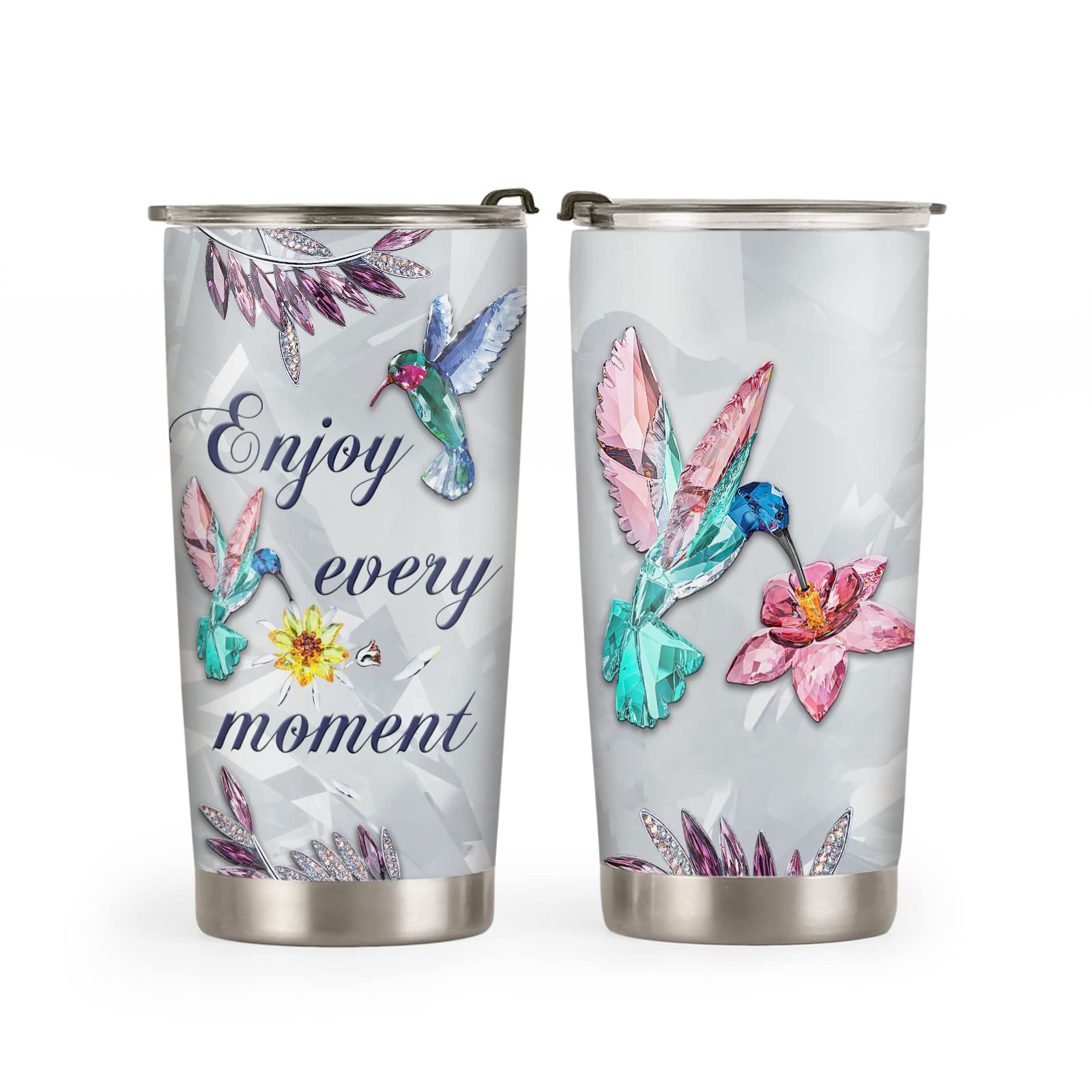 20oz Insulated Hummingbird Tumbler Cup - Leakproof Travel Coffee Mug with Lid, Crystal Jewelry Design - Perfect Valentine's Day Gift, Birthday Gift for Women (Great for Office, Travel & Outdoor Activities)