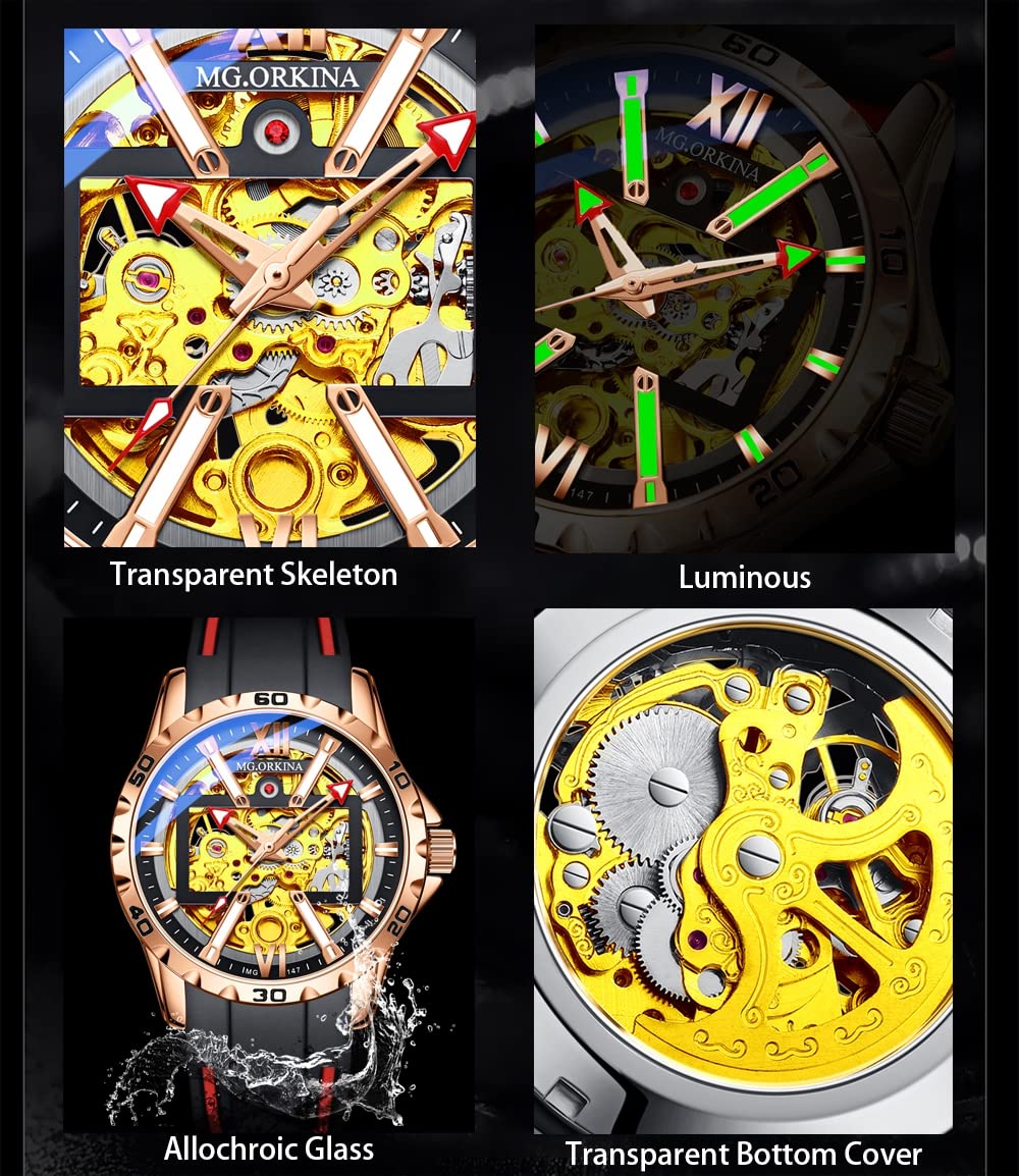 Classic Men's Automatic Skeleton Watch - Rose Gold Steampunk Mechanical Wristwatch for Men | Perfect for Business, Formal Events & Everyday Wear