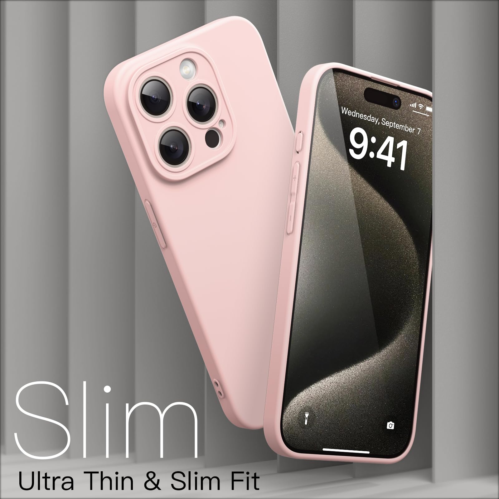 JETech Ultra-Thin Slim Case for iPhone 15 Pro 6.1-Inch - Matte Finish Minimalist Protective Cover with Full Camera Lens Protection (Pink) - Perfect for Everyday Use, Travel & Work
