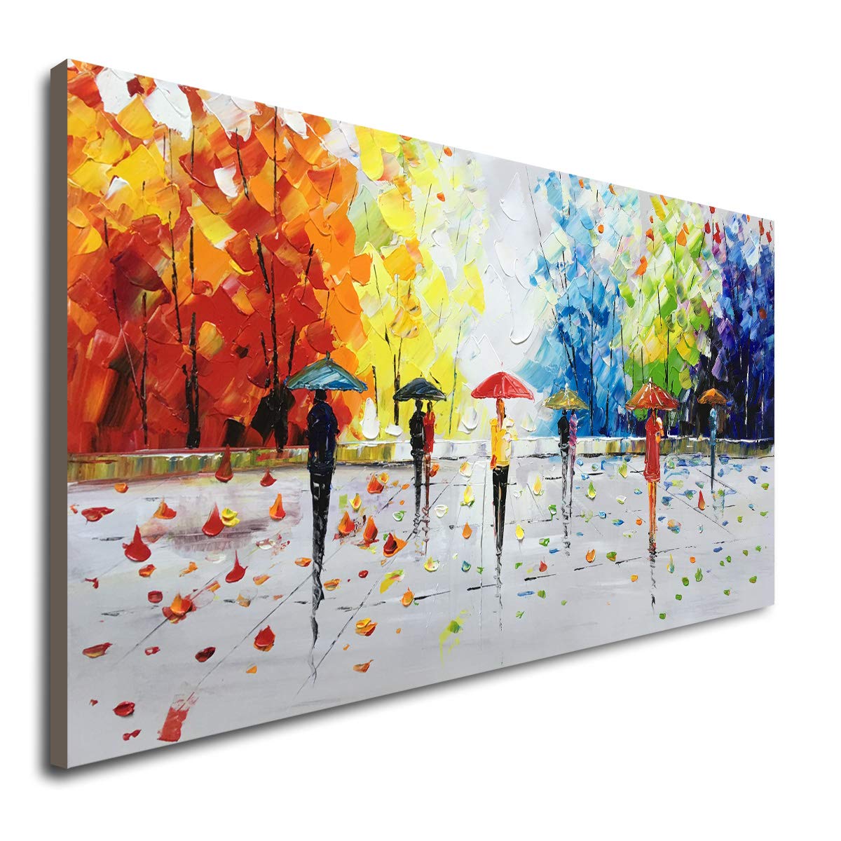 Winpeak Art Large Handmade 60x30 Streetwalk Textured Abstract Landscape Oil Painting on Canvas - Modern Wall Decor for Living Room, Bedroom & Office