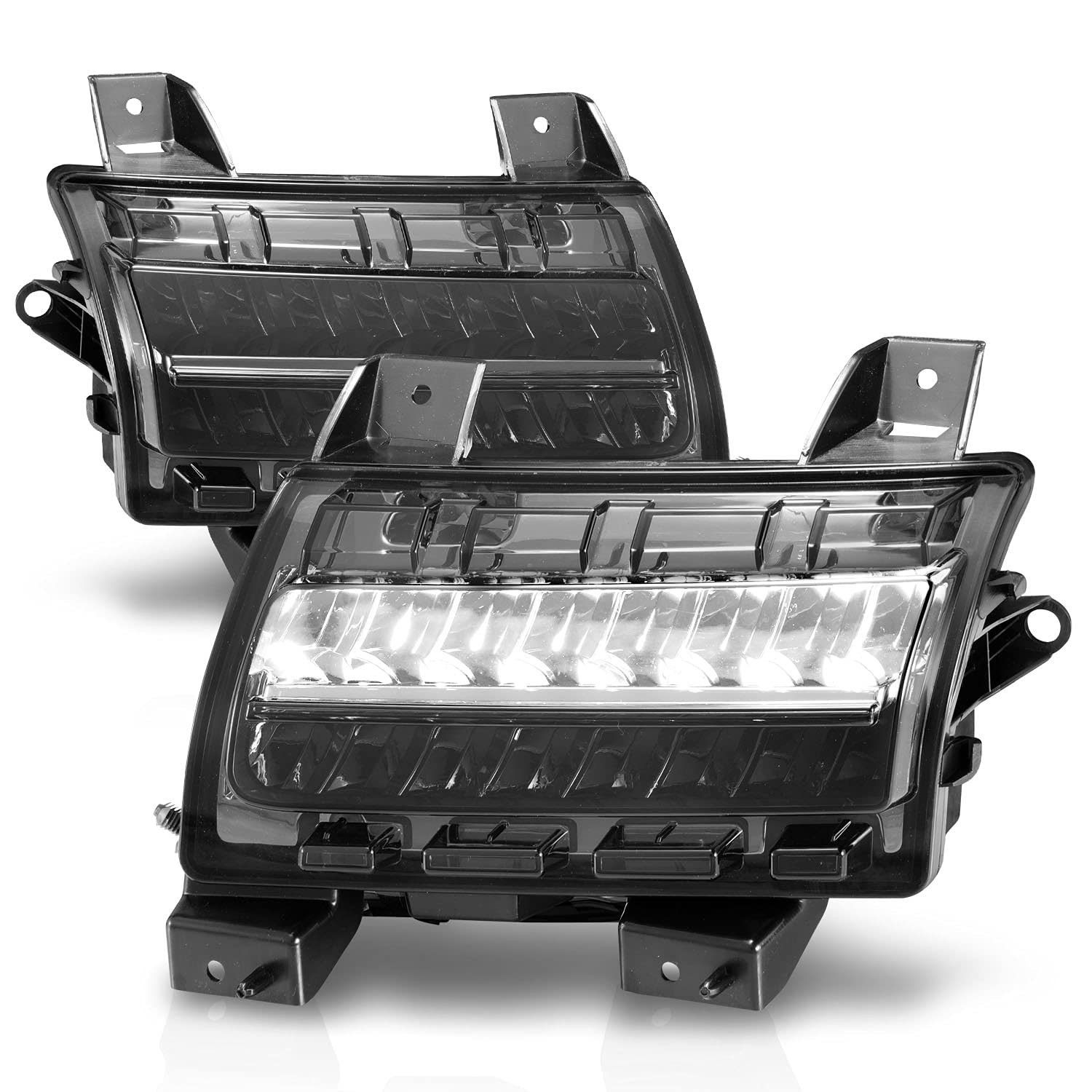 AmeriLite LED Bumper Lights for 2018-2020 Jeep Wrangler JL Sport & Sport S Models - Smoked Sequential Turn Signals with DRL - Upgrade Your Halogen Headlights for Off-Road & Night Driving