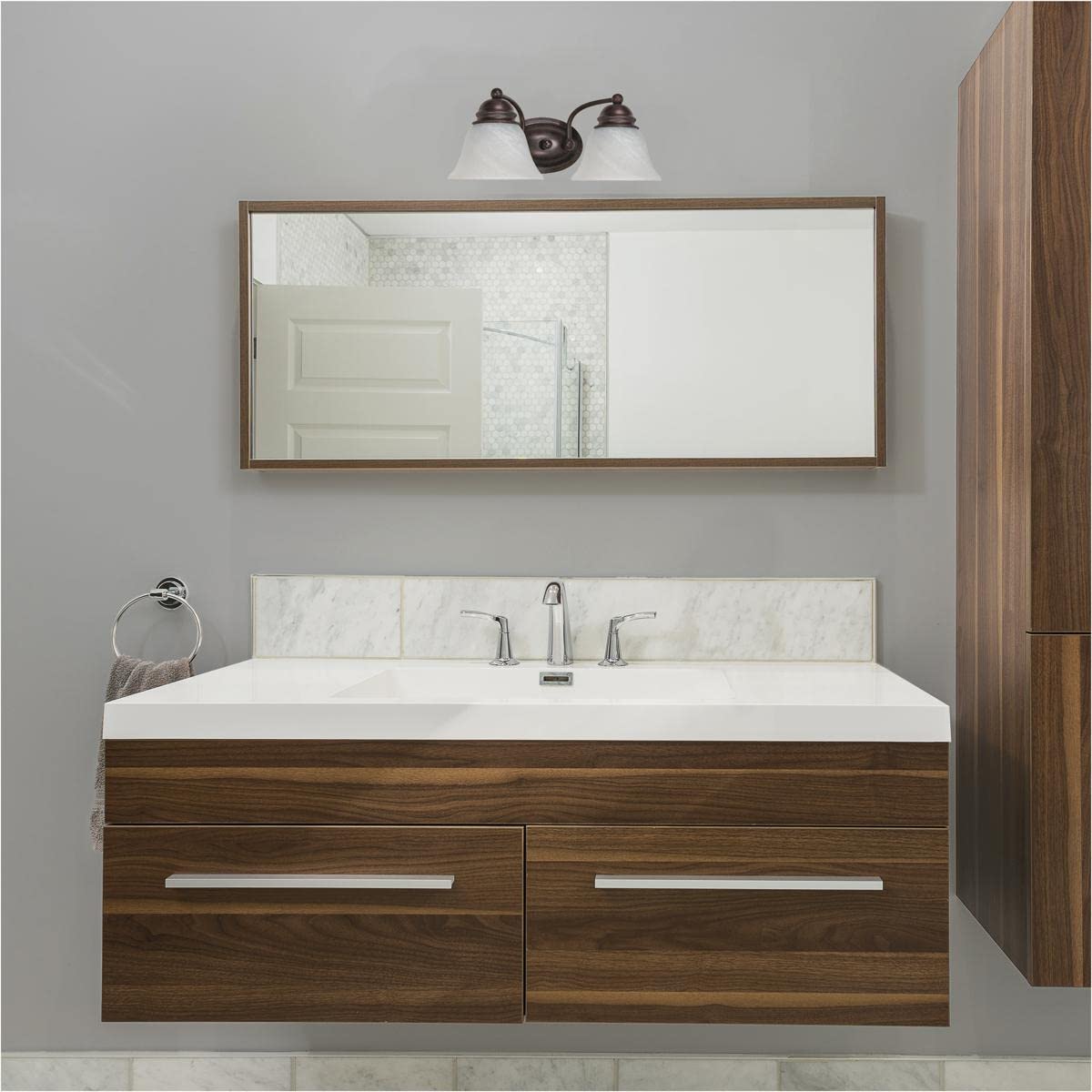 Nuvo 60/345 Empire Two Light Vanity with Alabaster Glass in Old Bronze Finish - Perfect for Bathroom Makeover & Modern Home Decor