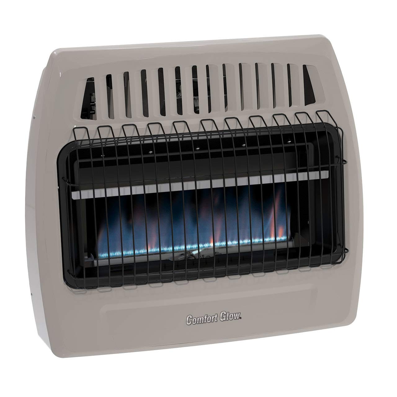 30,000 BTU Comfort Glow Blue Flame Vent-Free Heater for Indoor Use - Natural Gas/LP - 1250 Sq Ft Coverage - Electric Ignition - 99.9% Efficient - Beige - Perfect for Basements, Garages & Living Rooms
