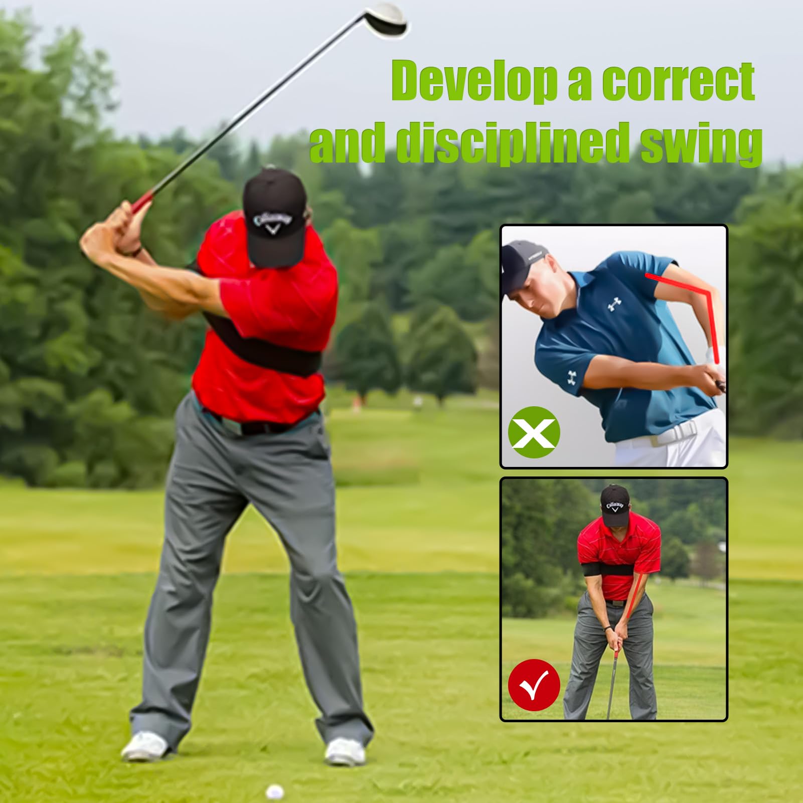 **Alvinlite Golf Swing Trainer - Pro Power Swing Corrector with Arm & Lumbar Band - Golf Alignment Practice Aid for Beginners | Improve Swing Posture & Accuracy | Perfect for Driving Range & Home Practice**