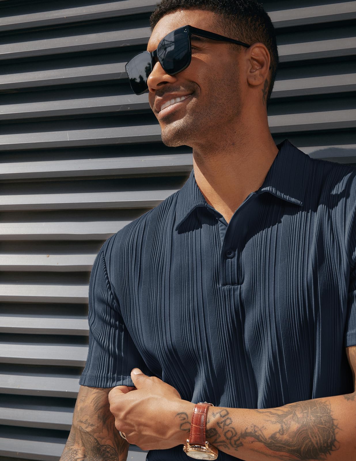 PJ PAUL JONES Men's Textured Knit Polo Shirt - Regular Fit Stretchy Golf Shirt for Men - Breathable Casual & Business Wear - Perfect for Golf, Office, and Everyday Outfits
