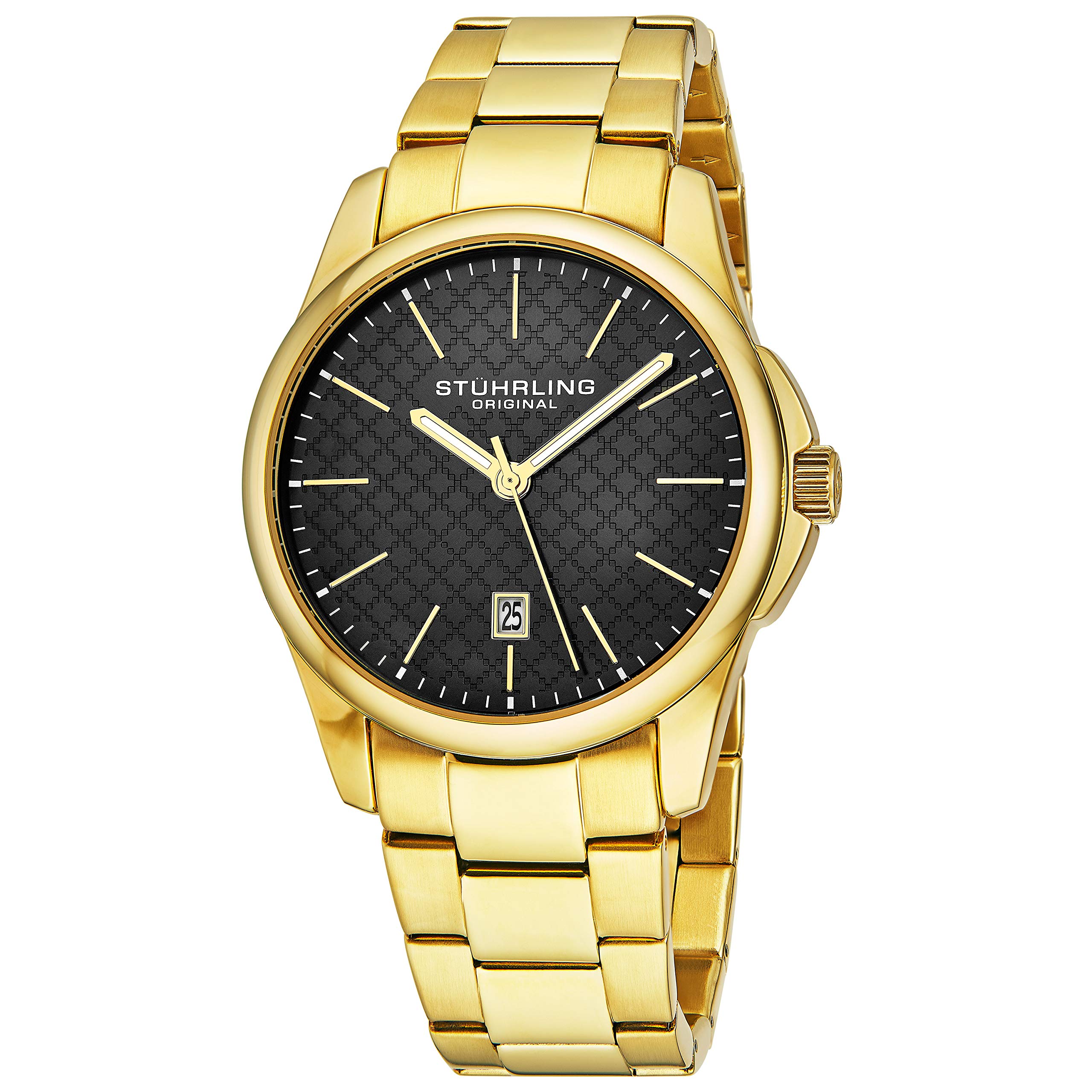 Stuhrling Original Men's Slim Dress Watch - Stainless Steel Case & Band, Black Analog Sport Watch with Date - Minimalist Design for Men (Argyle Collection) - Perfect for Business, Formal Events & Everyday Wear