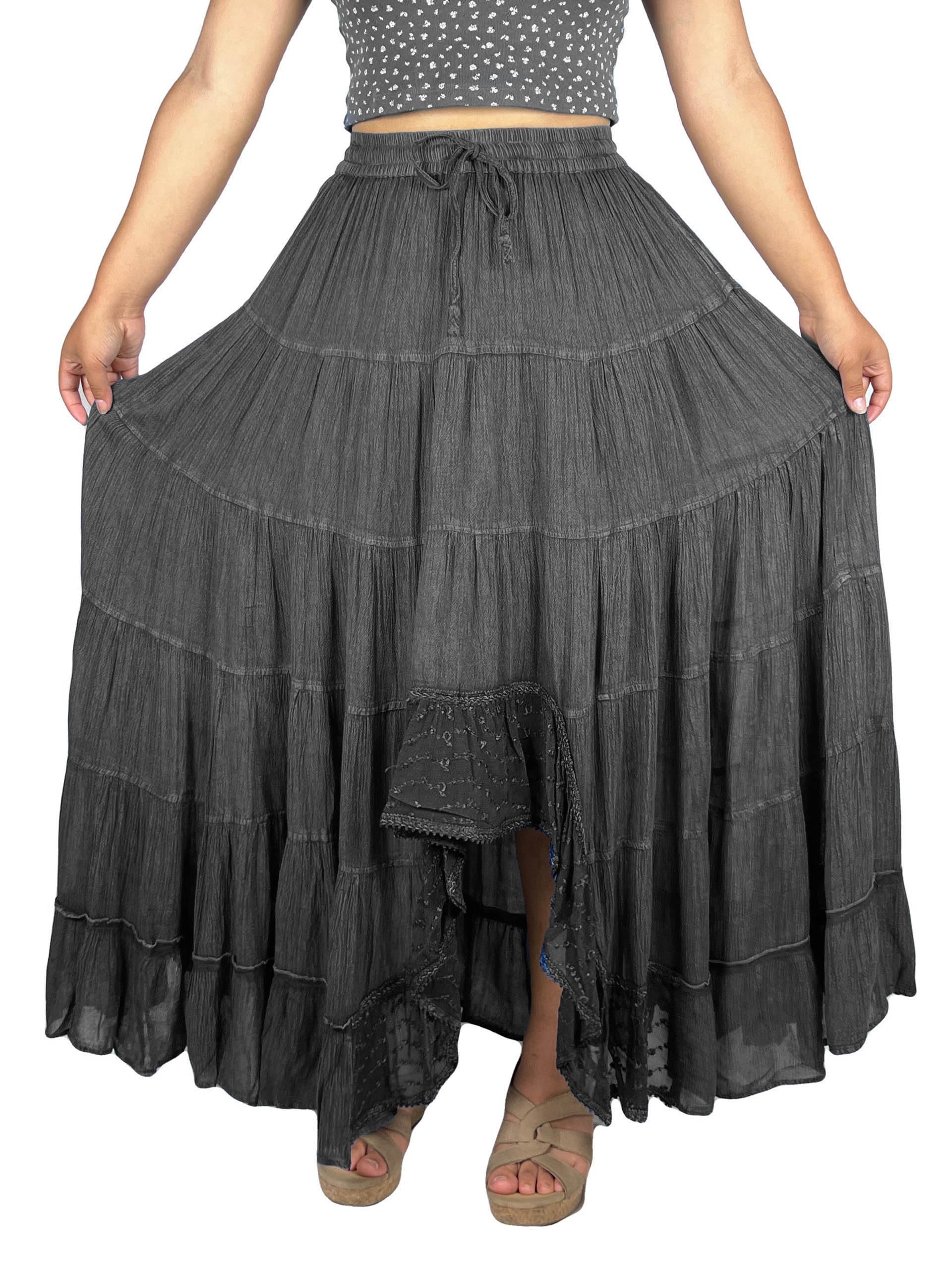 Agan Traders Women's 2025 Spring Floral Peasant Tiered Maxi Skirt - A-Line Flared High-Low Design with Elastic Waistband | Perfect for Beach, Vacation, Boho Outfits & Summer Dresses