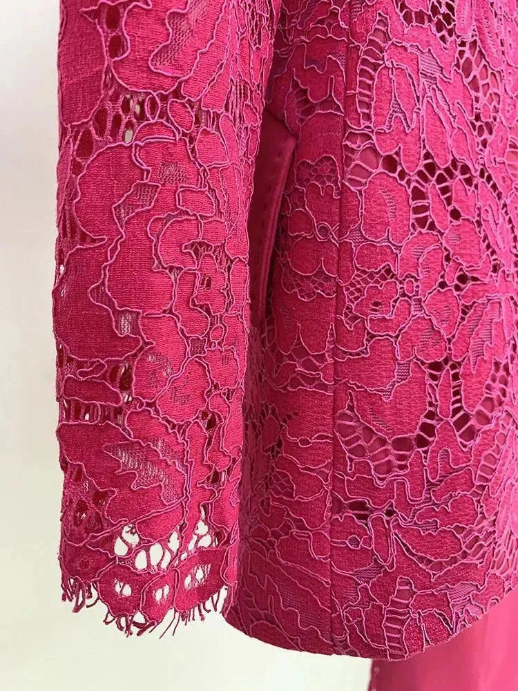 Elegant Lace Patchwork Women's Pant Suit Set with Flared Pants - Formal Office Wear & Evening Party Outfit