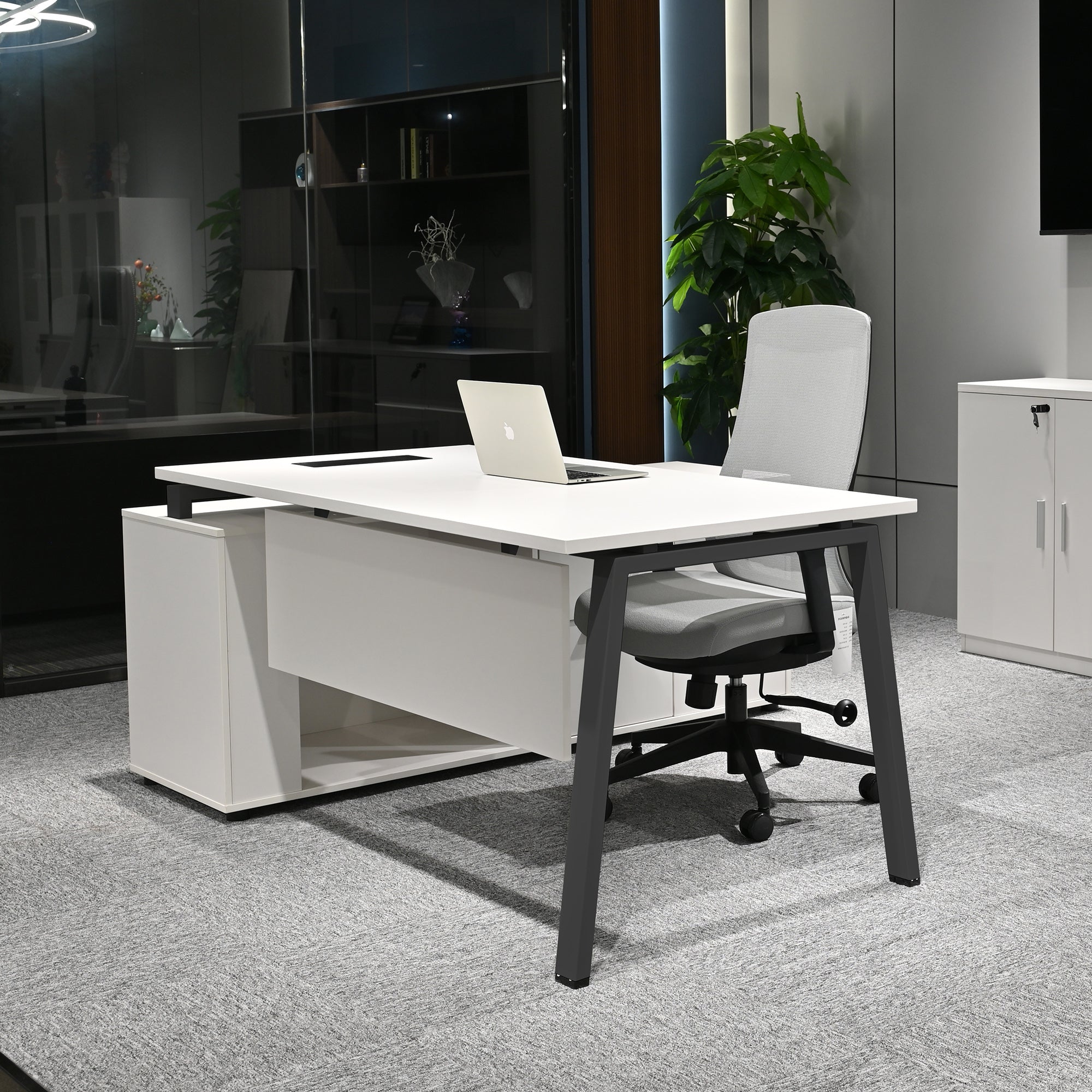 ASPEN Executive Desk Reversible 220-240cm White & Black - Modern Office Desk for Home & Business Workspace