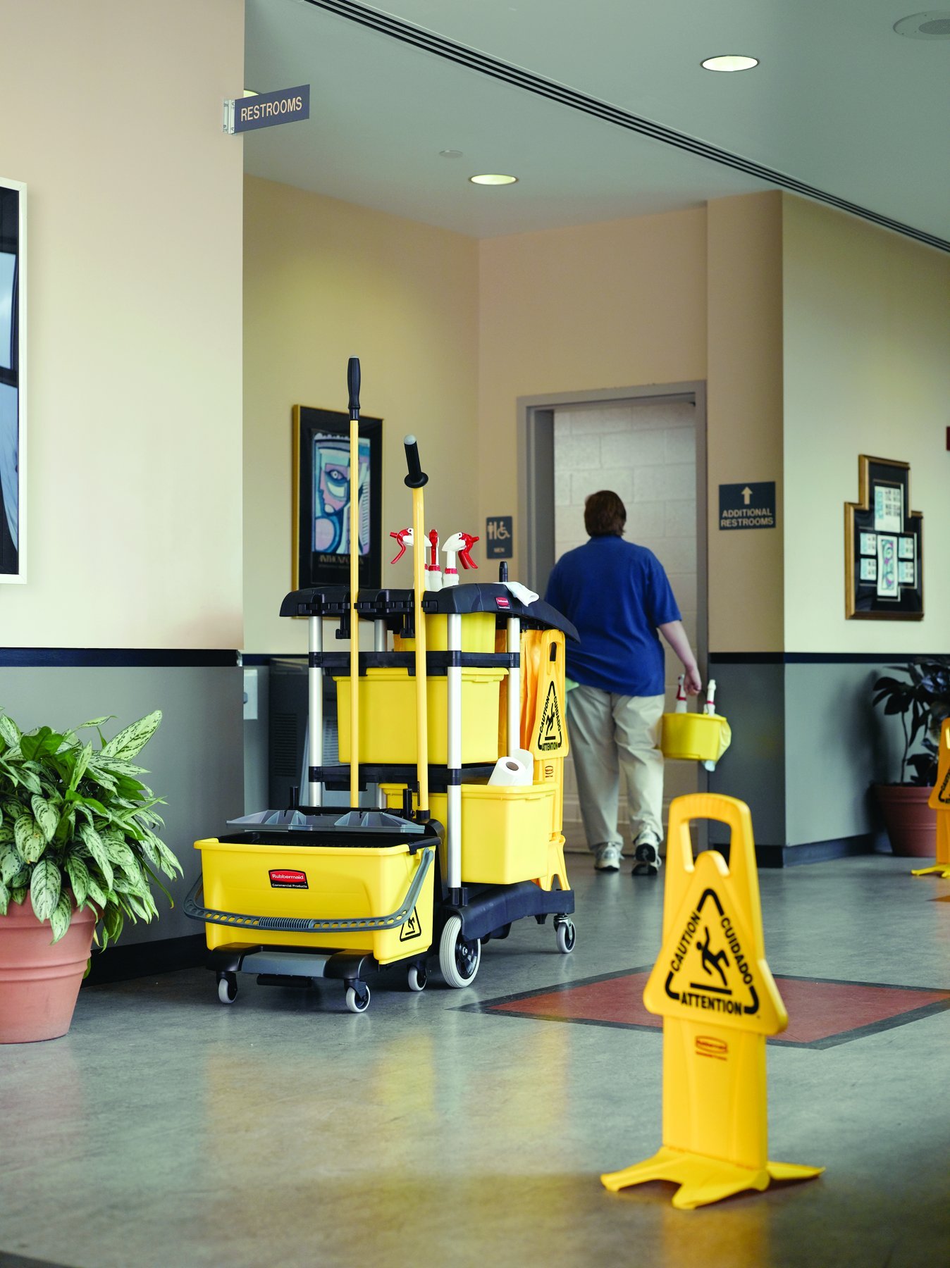 Rubbermaid Commercial High-Capacity Cleaning Cart with Storage Bins, Zippered Vinyl Bag & Wheels - Black Janitorial Supply Cart for Schools, Offices & Facilities - Ideal for Transporting Mops, Brooms & Cleaning Supplies