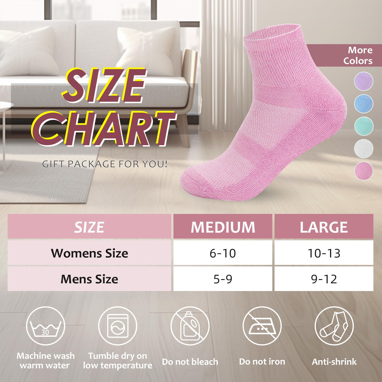 5 Pairs Bamboo Diabetic Socks for Men & Women - Non-Binding Ankle Socks for Circulation, Swelling Relief (Large Size) - Perfect for Daily Wear, Travel & Diabetic Foot Care