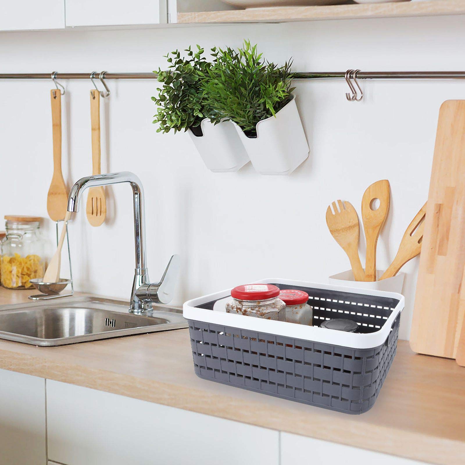 3-Pack Dark Grey Plastic Storage Baskets with Handles - 11.3